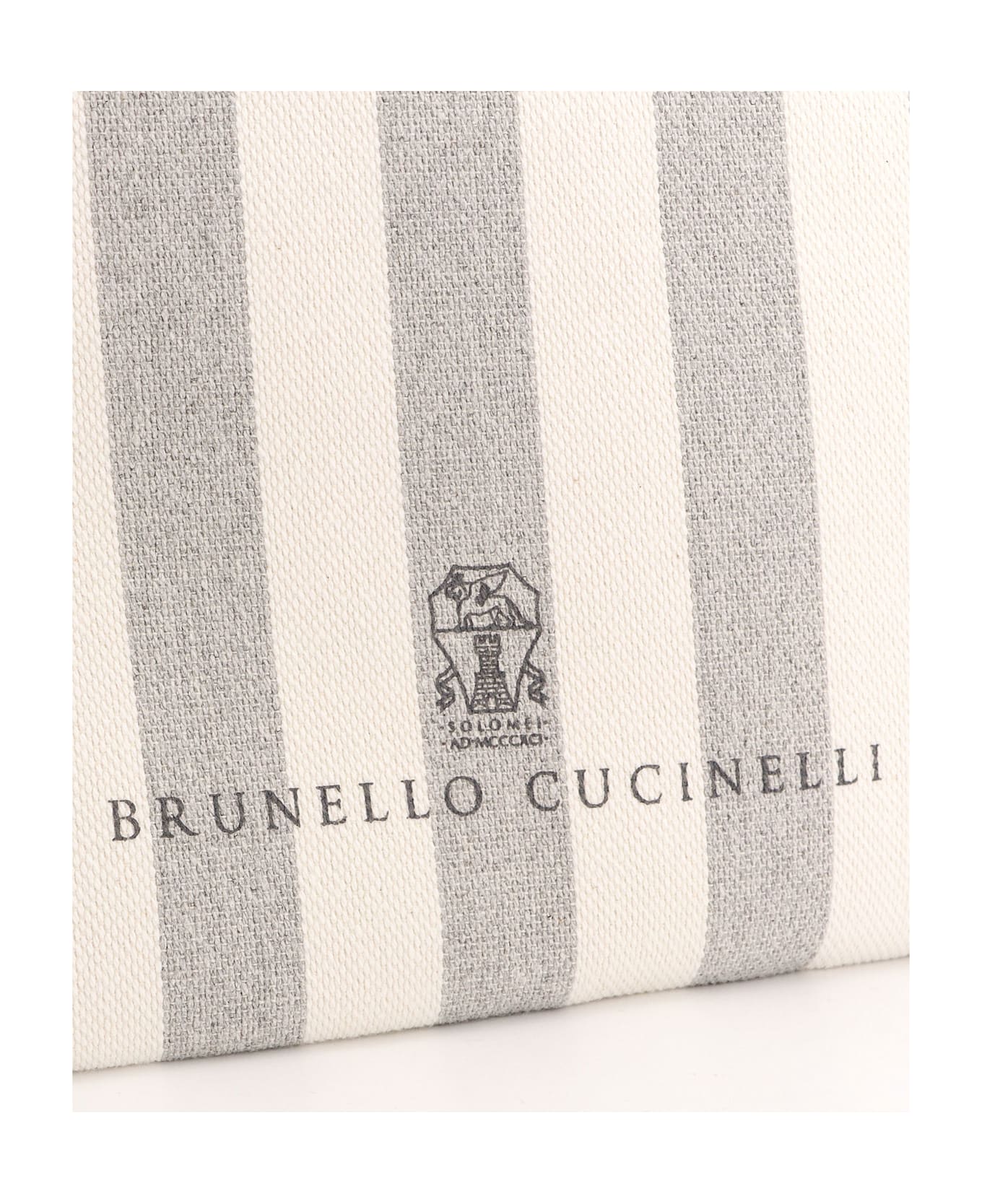 Brunello Cucinelli Canvas Clutch With Striped Motif - White