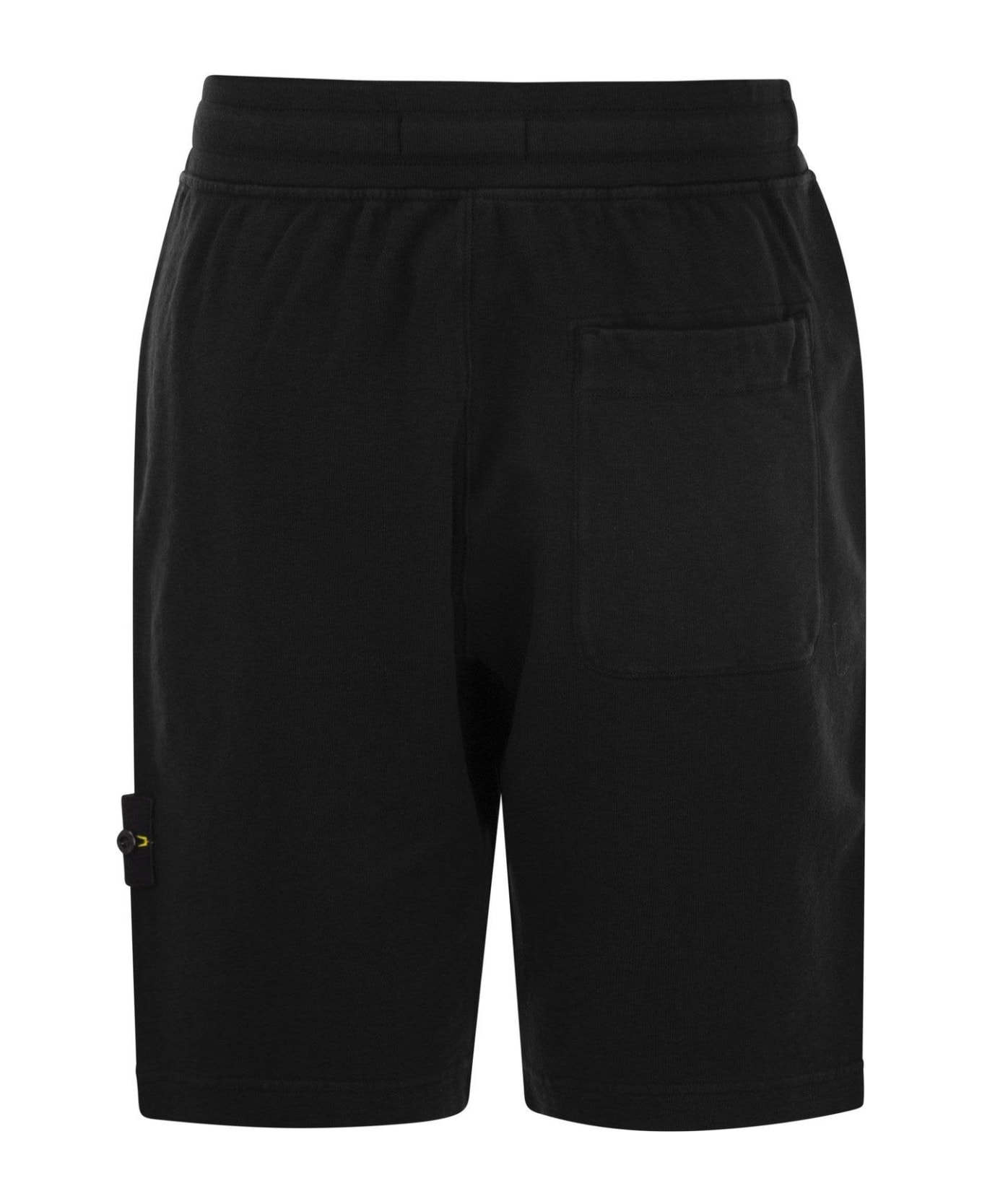 Stone Island Logo Patch Drawstring Bermuda Shorts - black