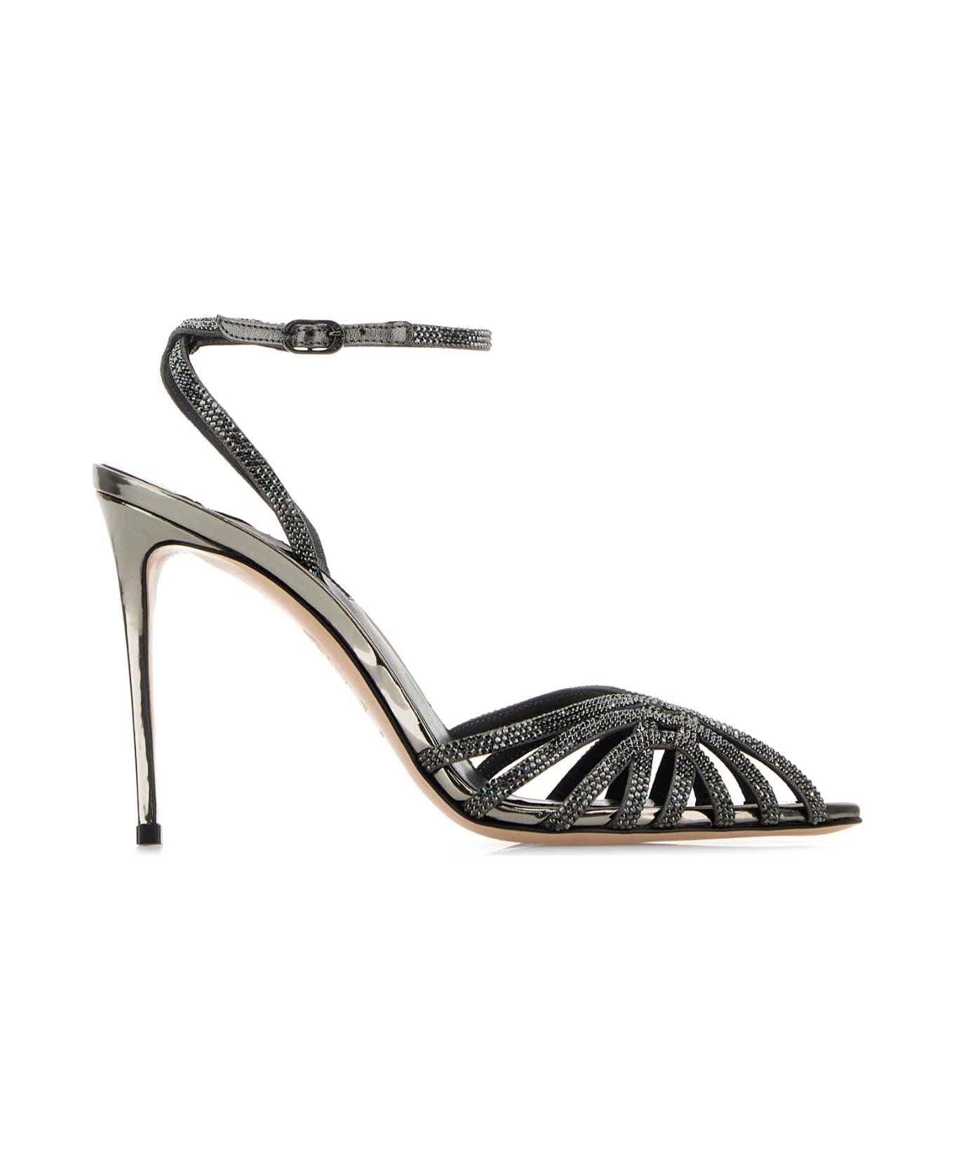 Le Silla Embellished Leather Embrace Sandals - ANTRACITE