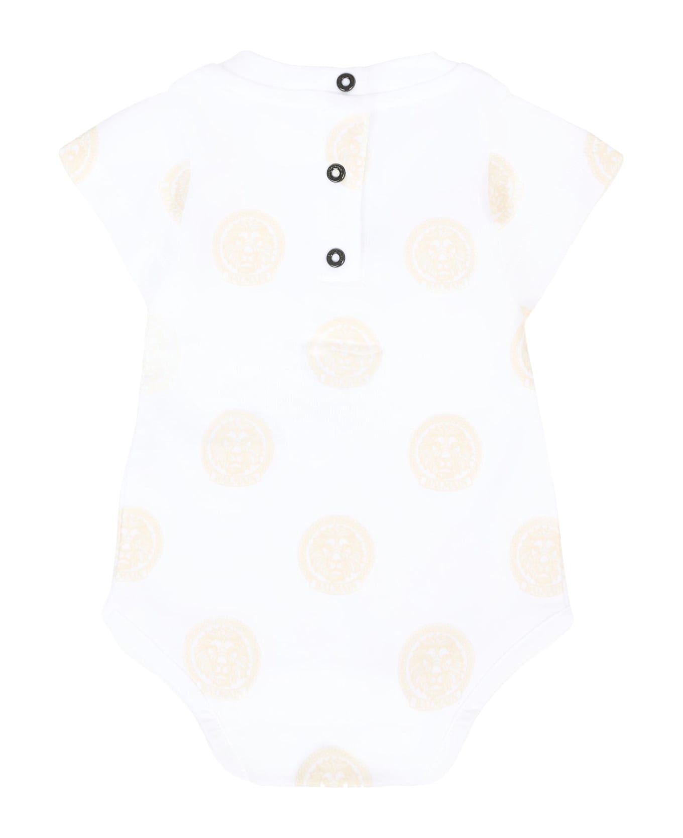 Balmain White Babygrow Set For Babykids With Logo - White