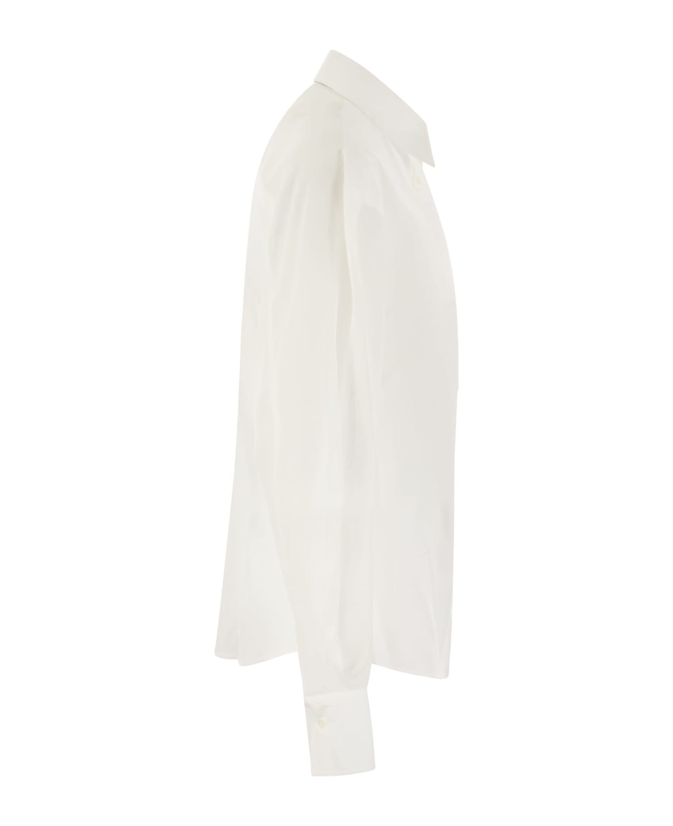 Brunello Cucinelli Stretch Cotton Poplin Shirt With Cotton Organza Sleeves And Necklace - White シャツ