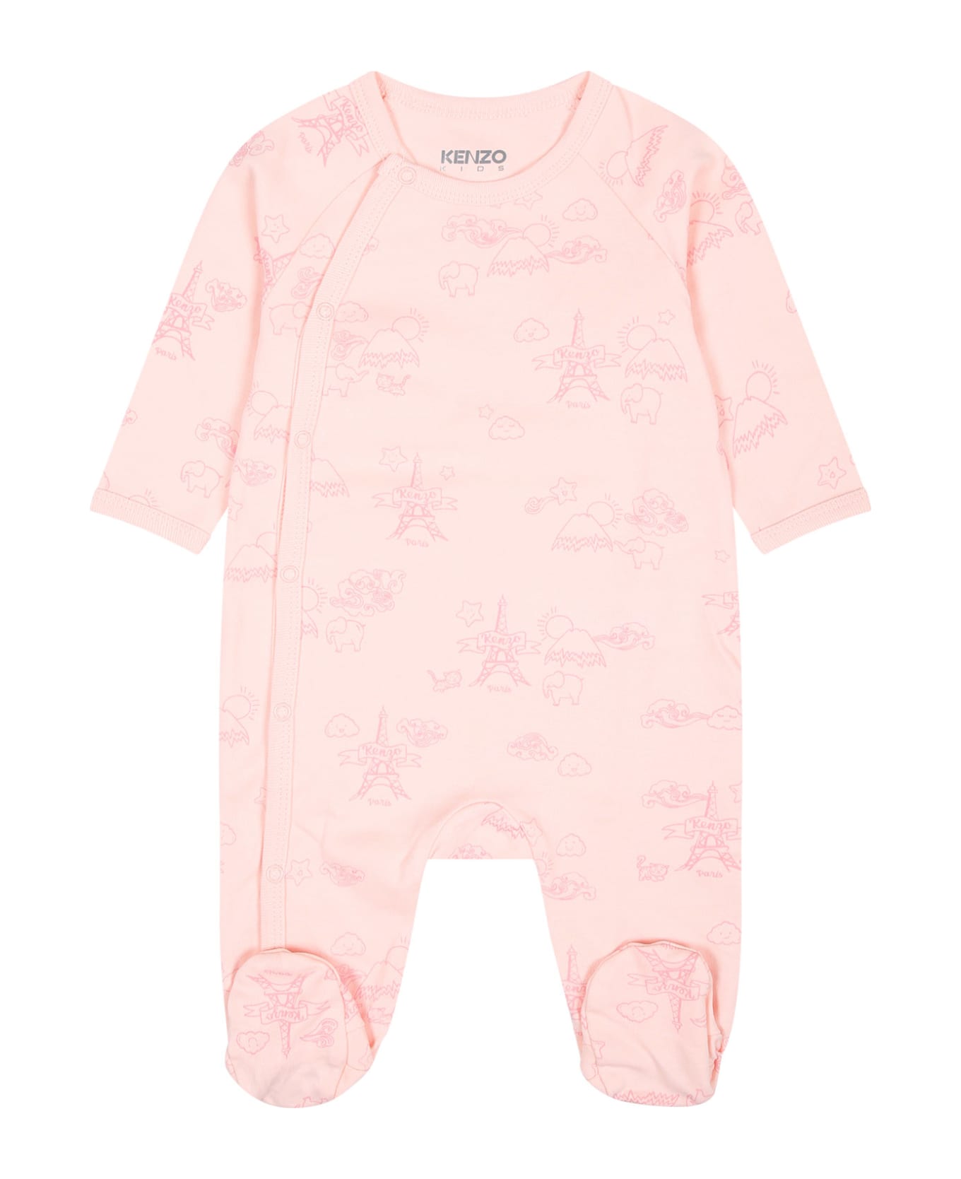 Kenzo Kids Pink Set For Baby Girl With Tour Eiffel And Print - Multicolor ボディスーツ＆セットアップ