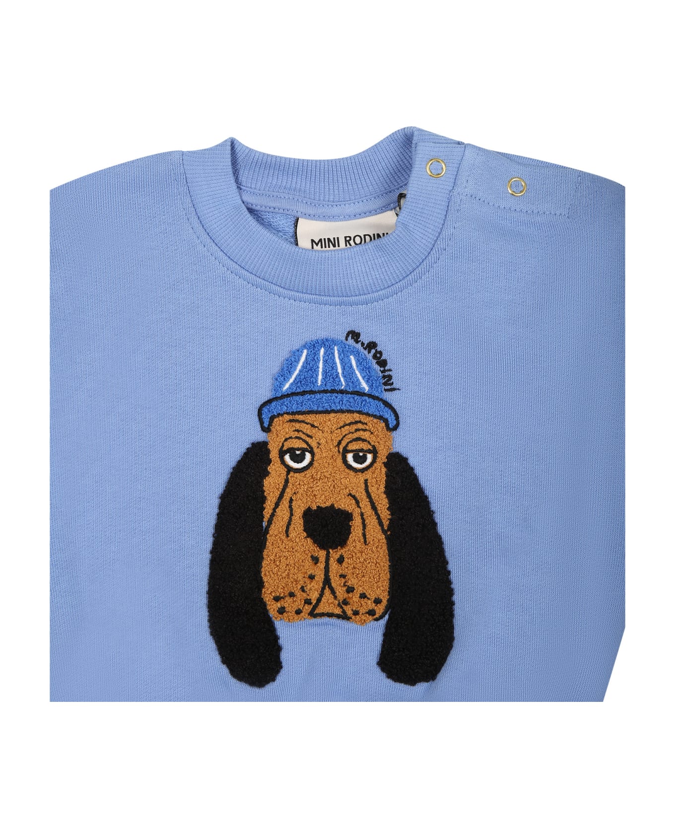 Mini Rodini Light Blue Sweatshirt For Baby Kids With Dog - Light Blue ニットウェア＆スウェットシャツ