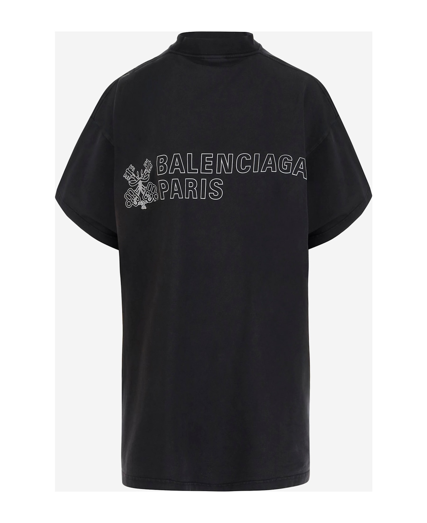 Balenciaga Cotton T-shirt With Logo - FADED WASHED BLACK/W