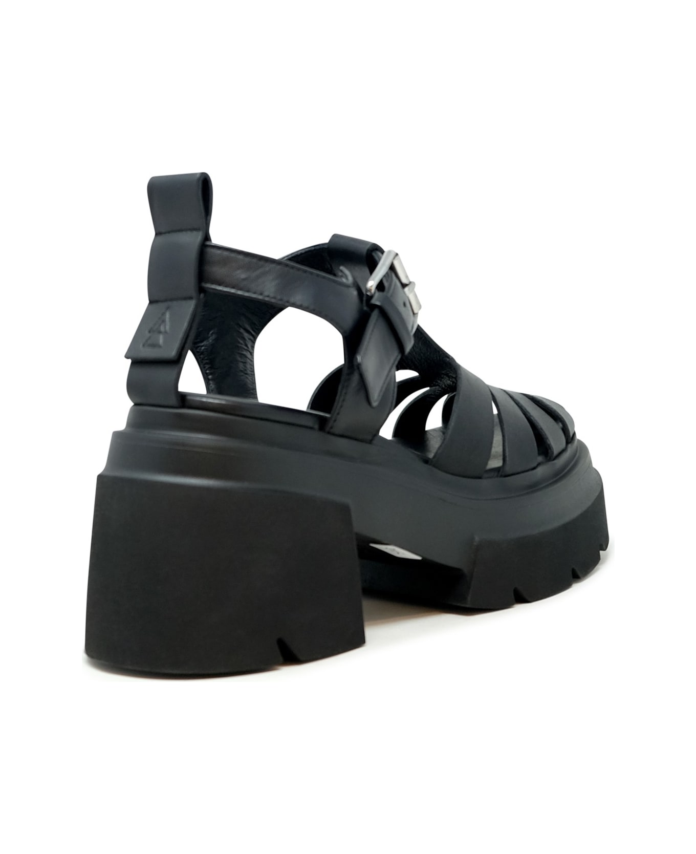 Elena Iachi Black Leather Flat Sandals - BLACK