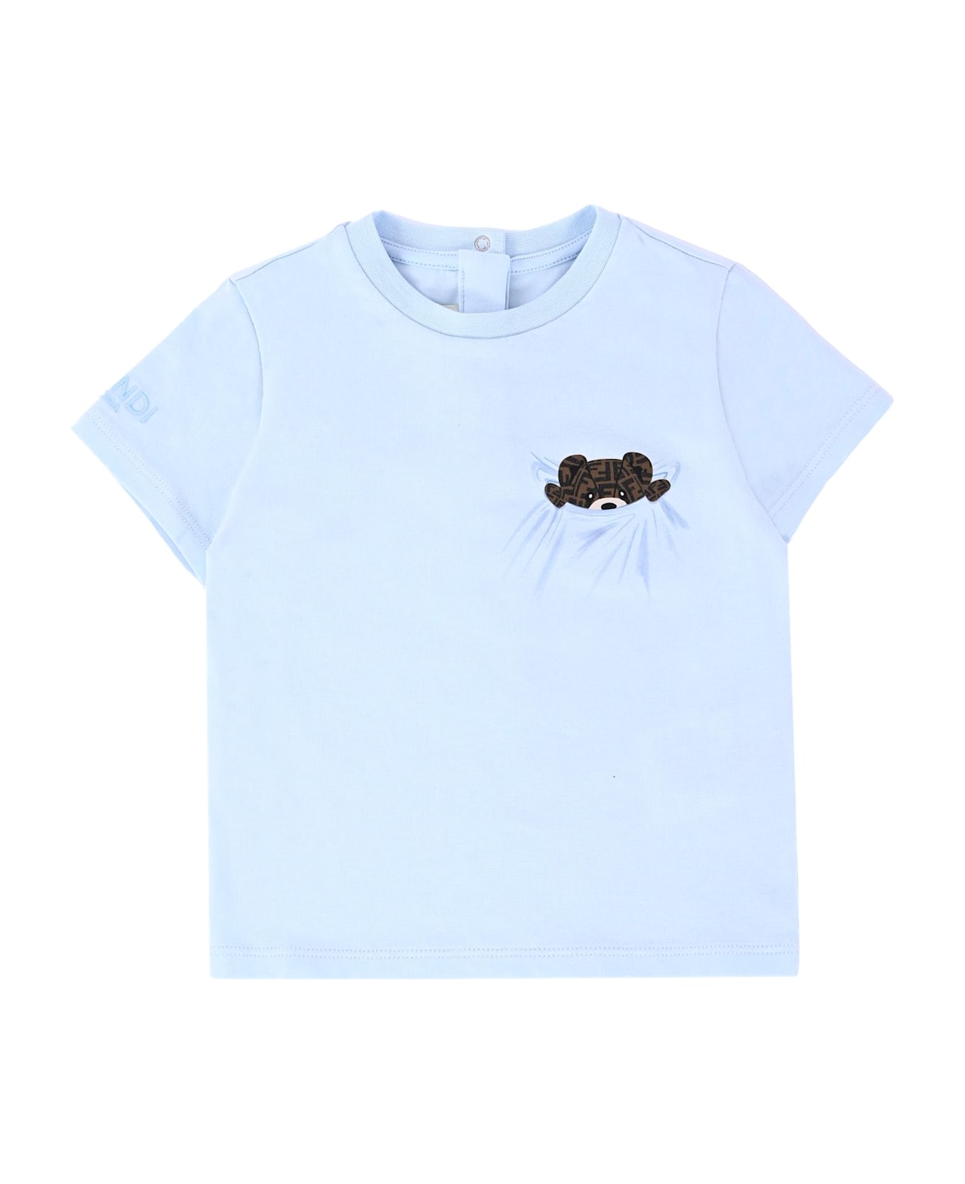 Fendi Light Blue T-shirt For Baby Boy With Teddy Bear - Light Blue