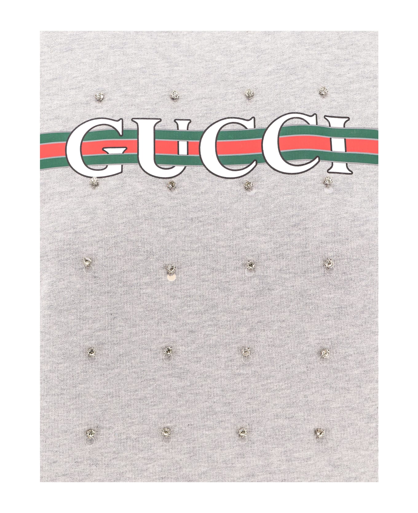 Gucci Cotton Sweatshirt With All-over Rhinestones - Grey