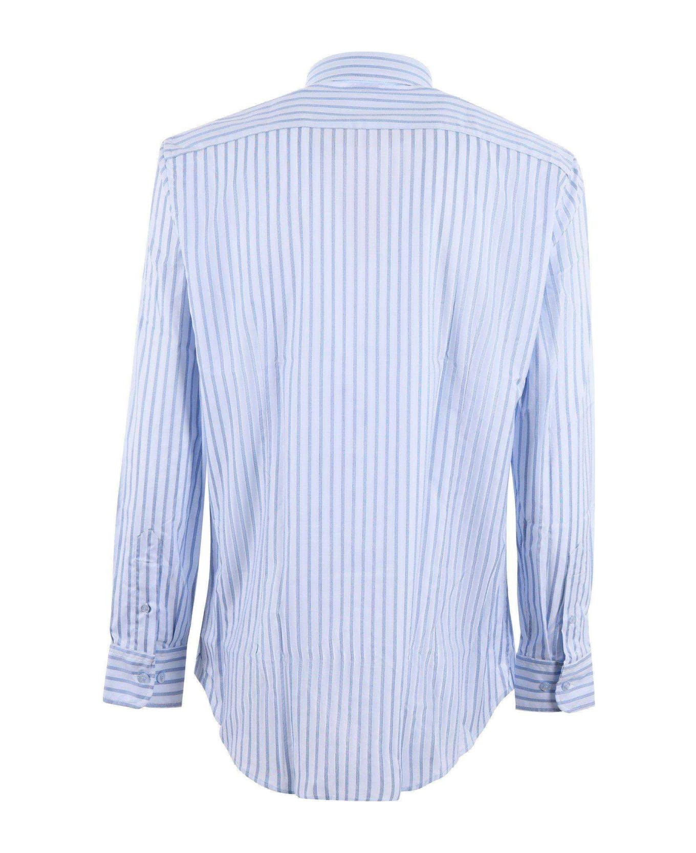 Etro White\/light Blue Striped Long Sleeved Shirt - Celeste