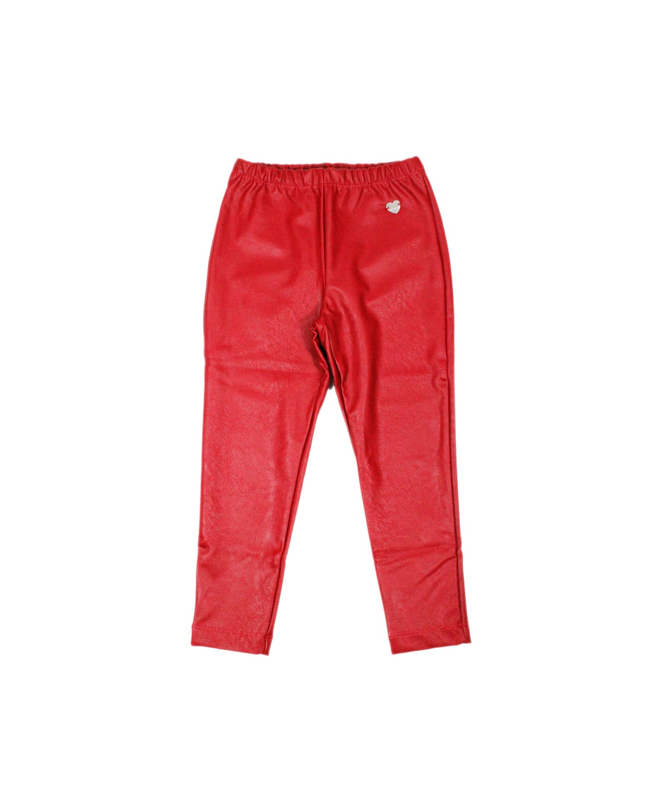 Monnalisa Leggings Trousers In Super Stretch Eco-leather With Applied Metal Heart - Red