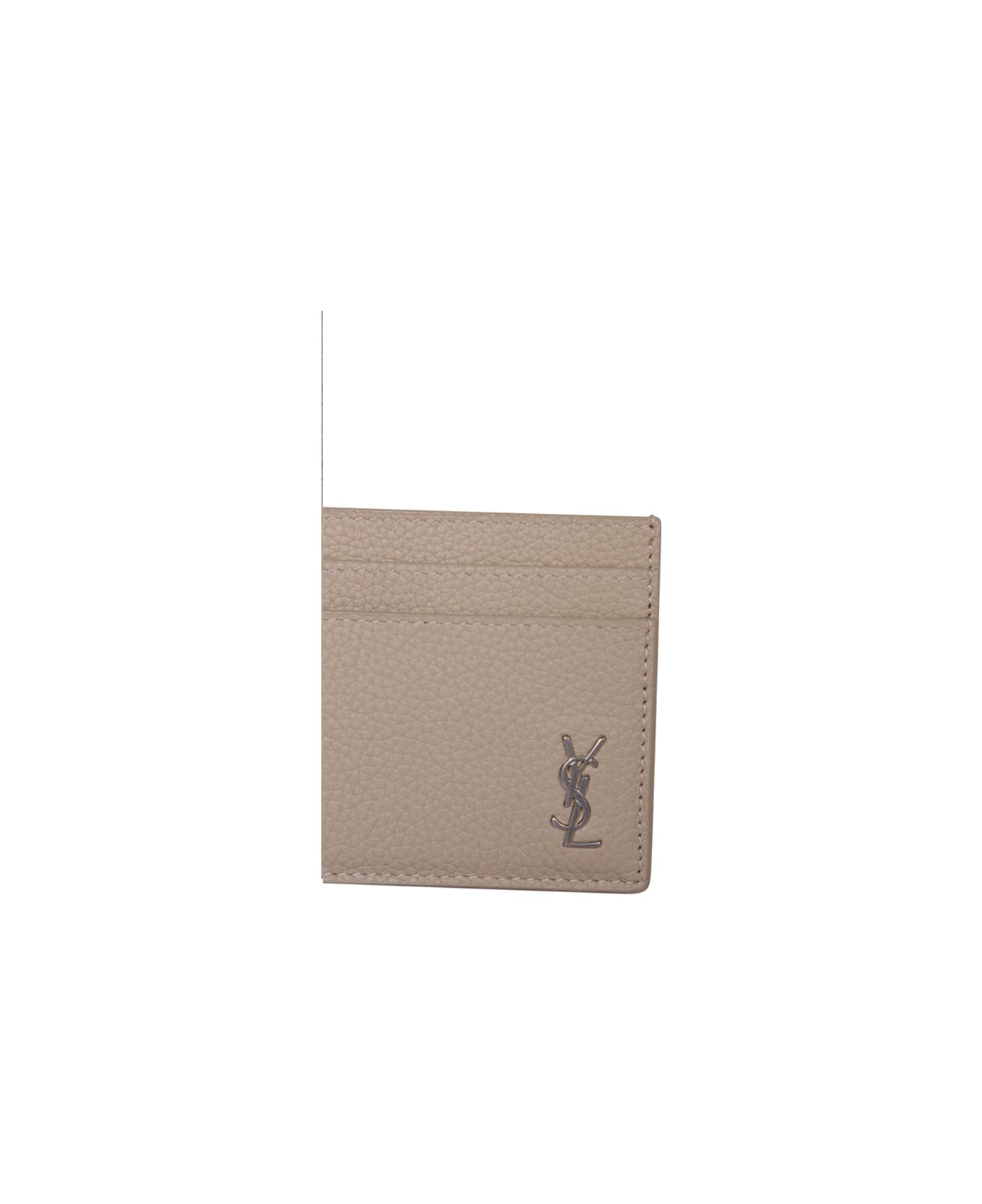 Saint Laurent Tiny Cassandre Beige Cardholder - White