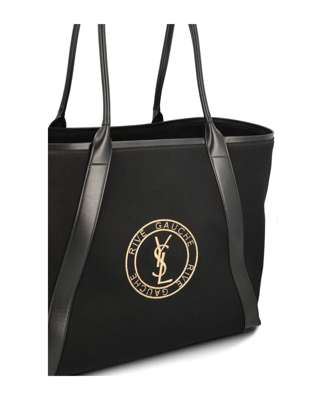 Saint Laurent Rive Gauche Logo Embroidered Tote Bag - Nero Beige