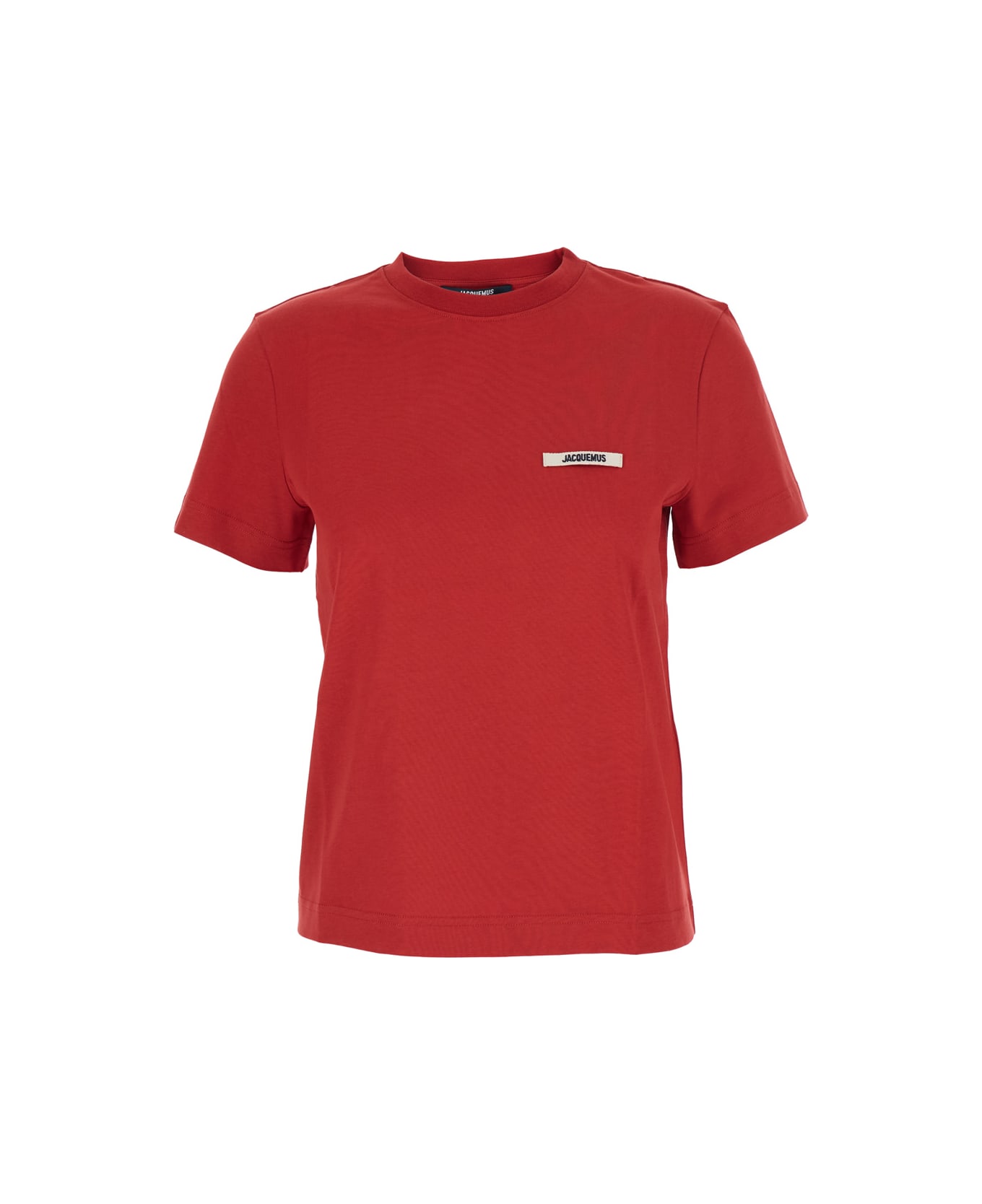 Jacquemus 
le T-shirt Gros Grain
 Red T-shirt With Logo Patch On The Front In Cotton Woman - Red