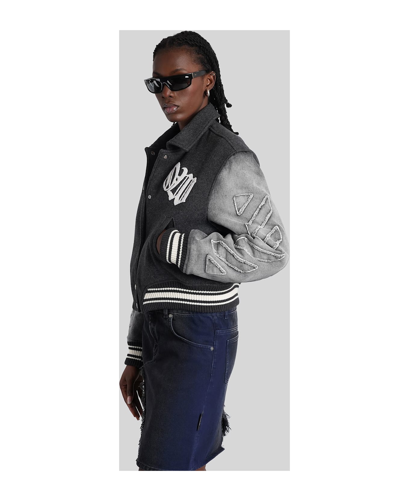 Off-White Bomber Jacket In Grey Wool - grey