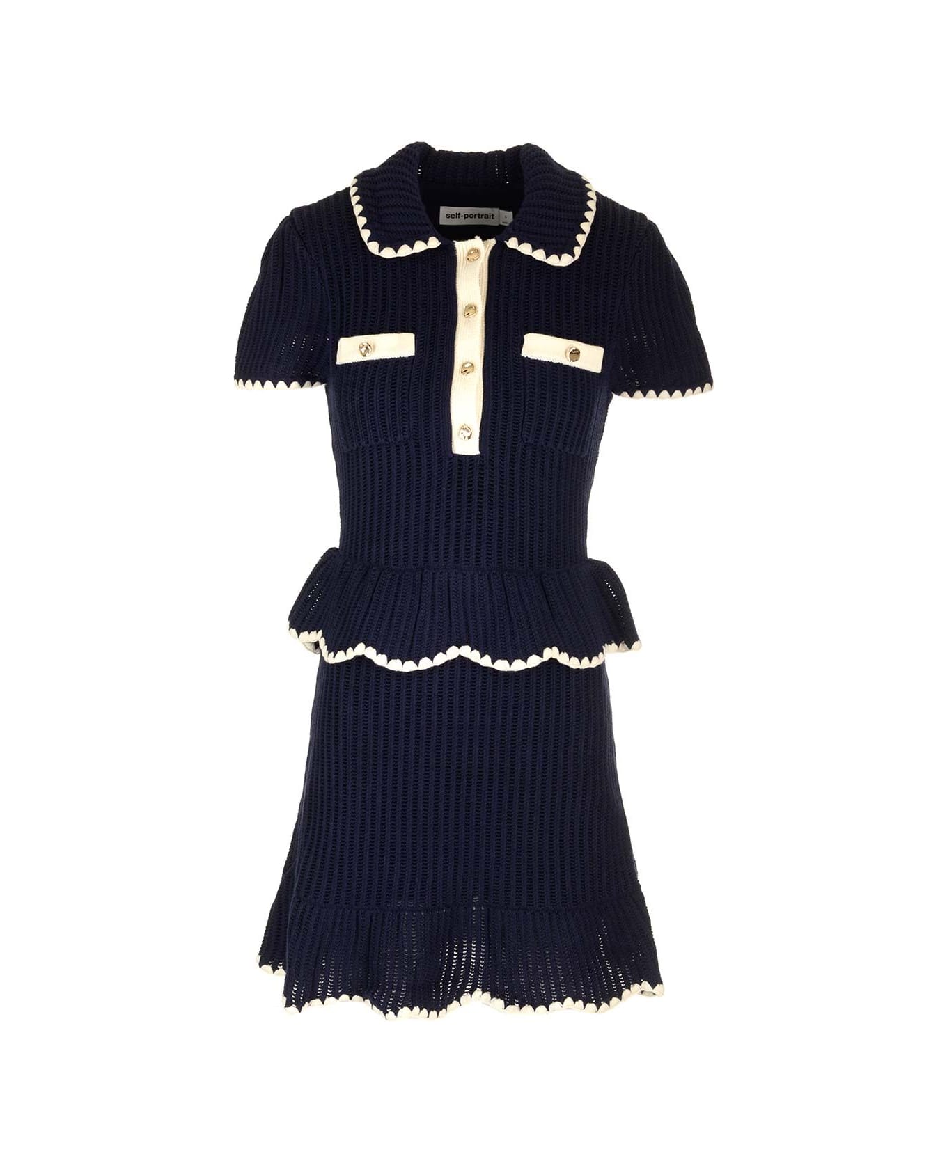 self-portrait Crochet Flared Mini Dress - Blue