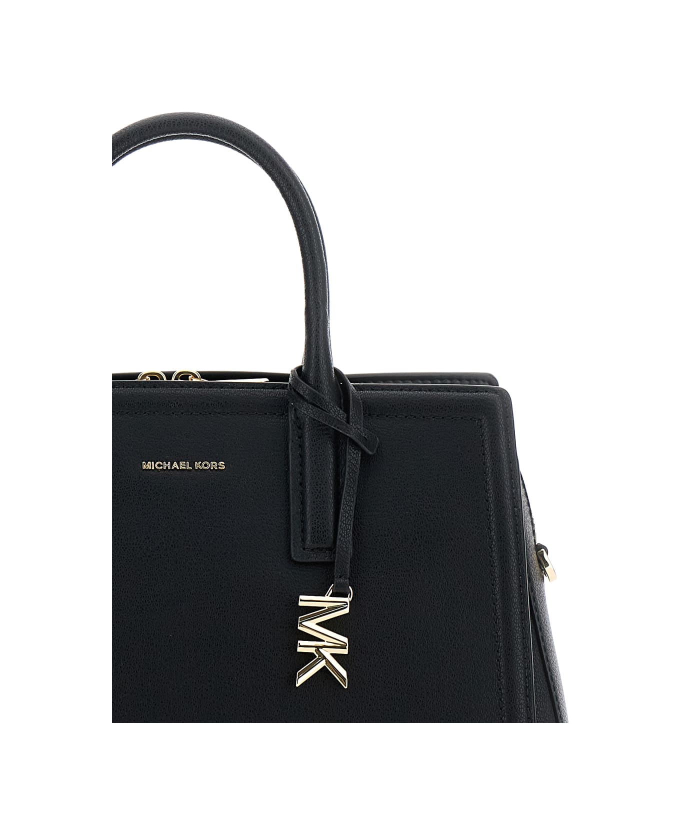 Michael Kors Handbag With Metallic Lettering Logo And Pendant - Black