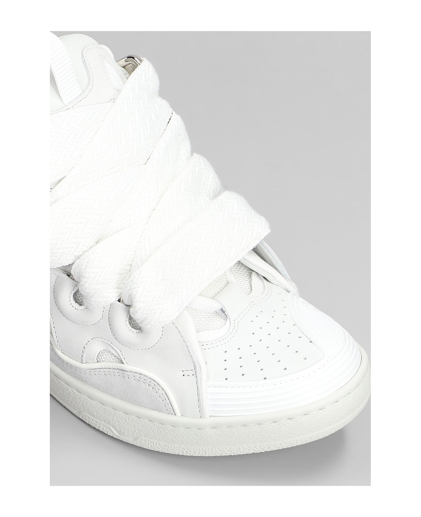 Lanvin Curb Sneakers In White Suede And Leather - white