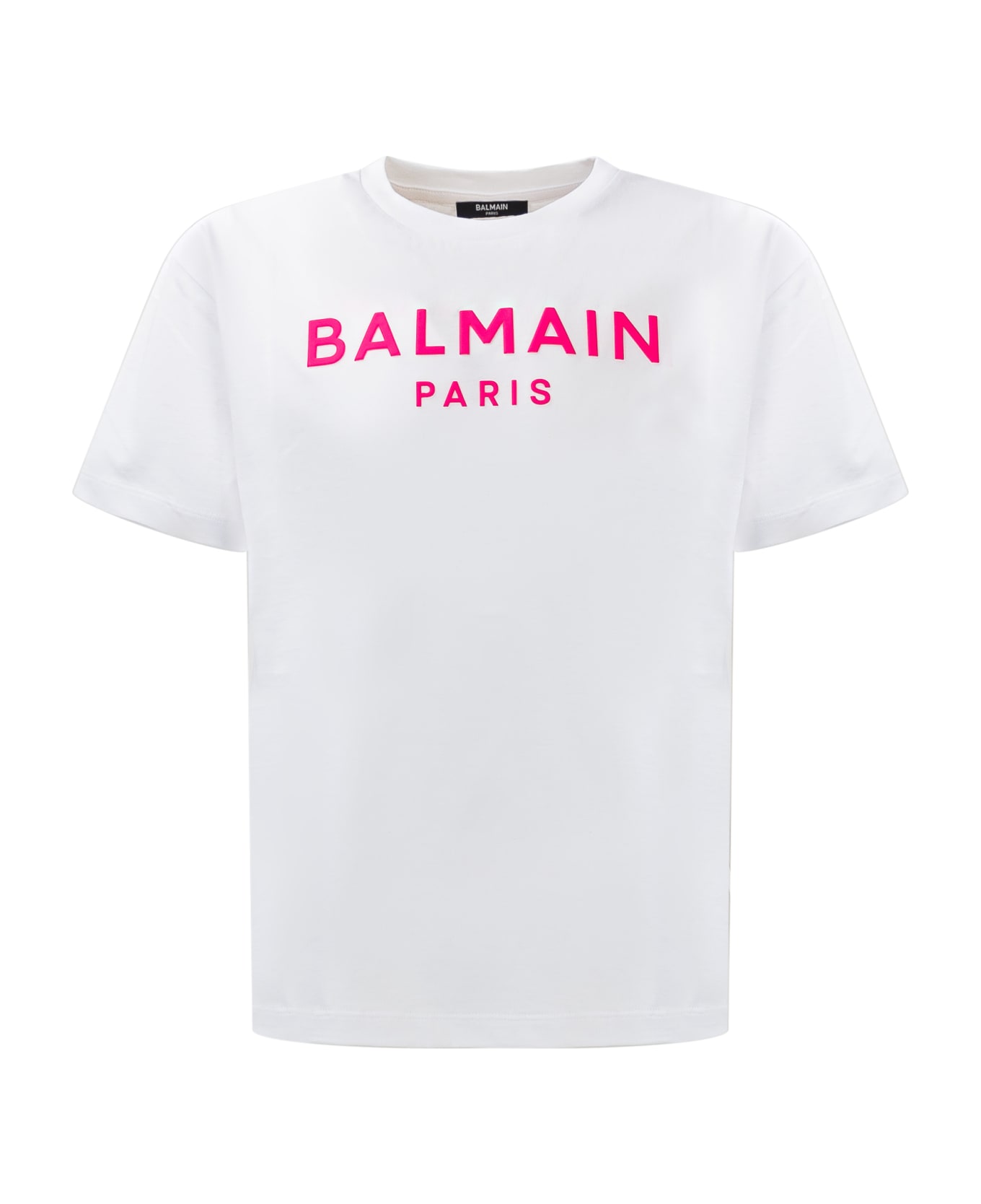 Balmain Logo T-shirt - WHITE/FUCHSIA