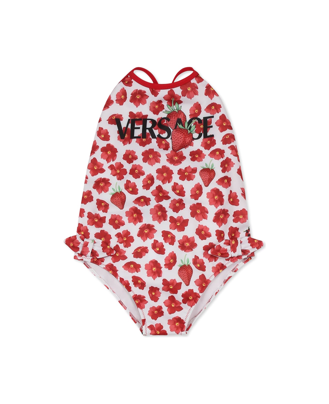 Versace Red Swimsuit For Baby Girl With Logo - Red