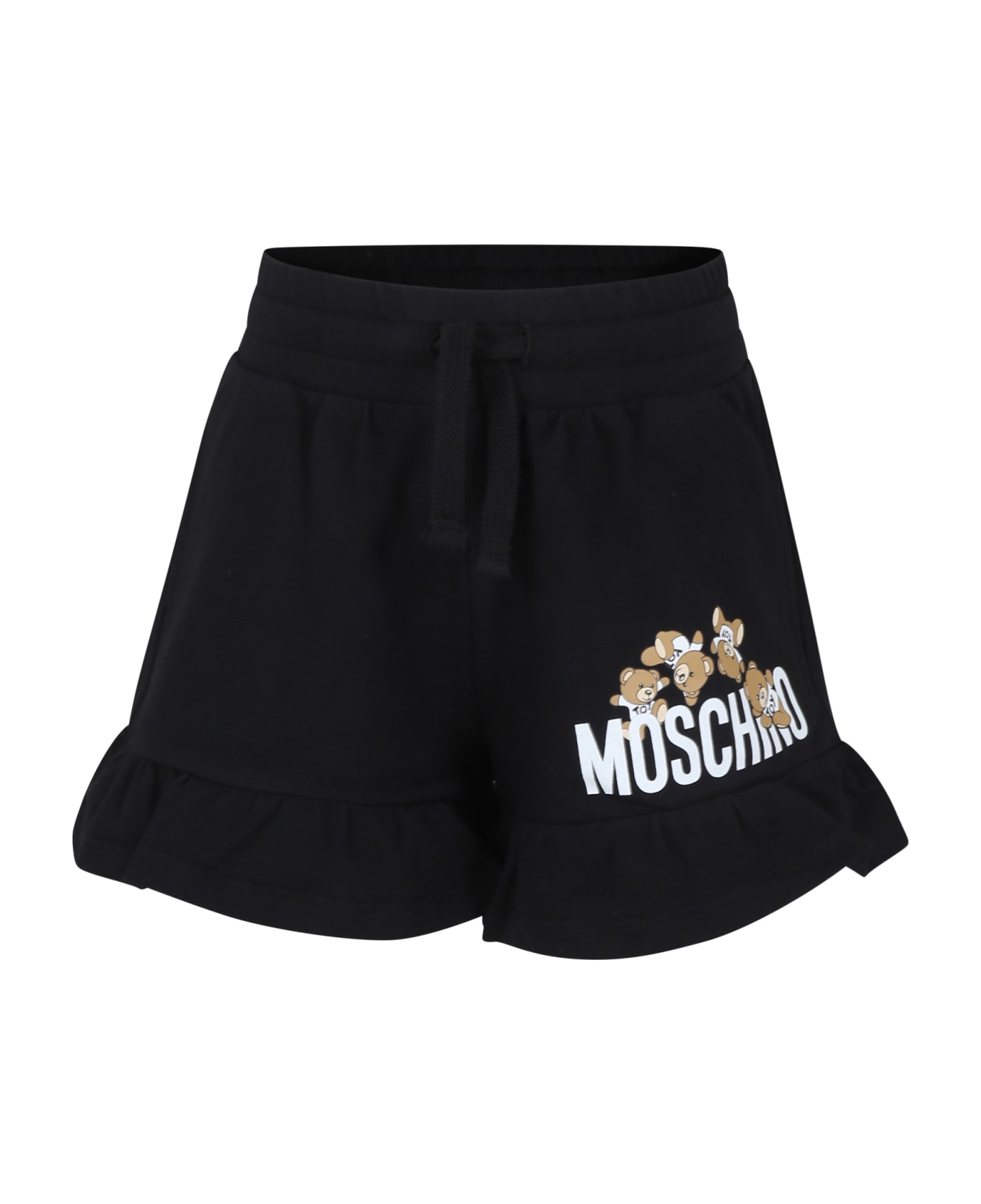 Moschino Black Shorts For Girl With Teddy Bear And Logo - Black