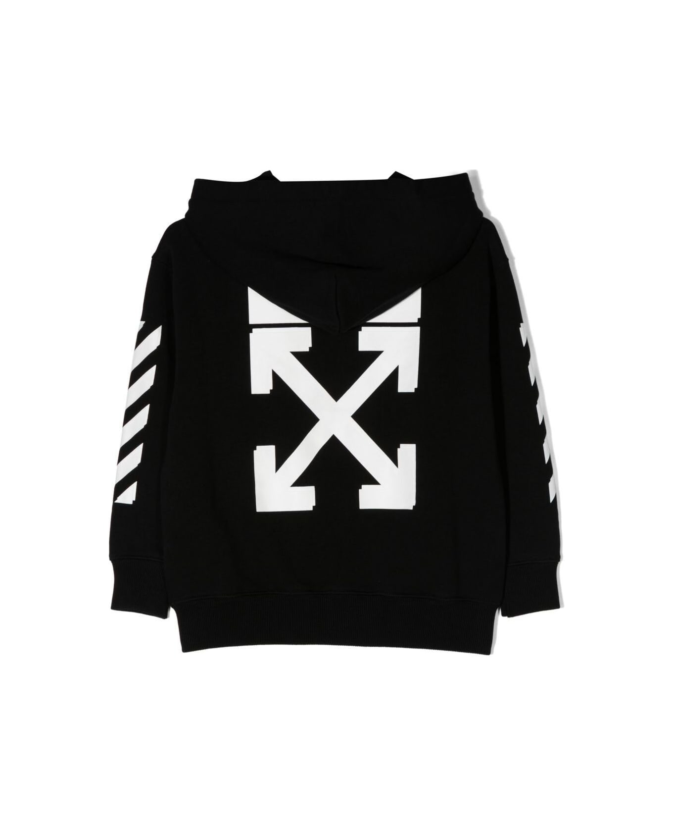 Off-White Zipped Hoodie With Logo-print And Diag Stripe Motif In Black Cotton Boy - Black