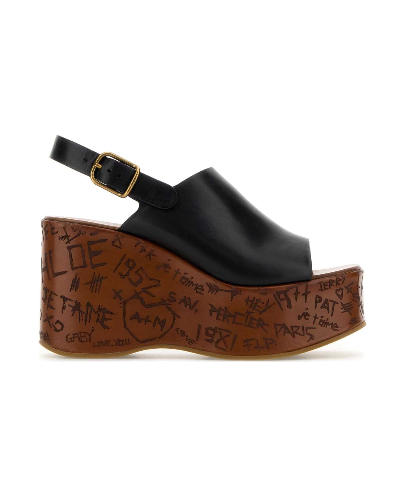 Chloé Black Leather Maxime Wedges - BLACK
