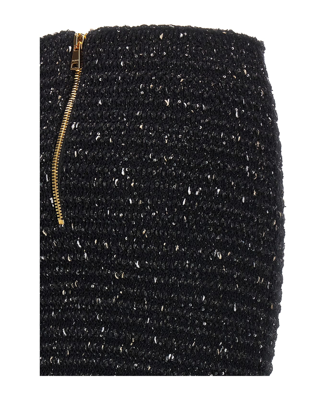 Balmain Fringed Lurex Tweed Skirt - NERO ORO