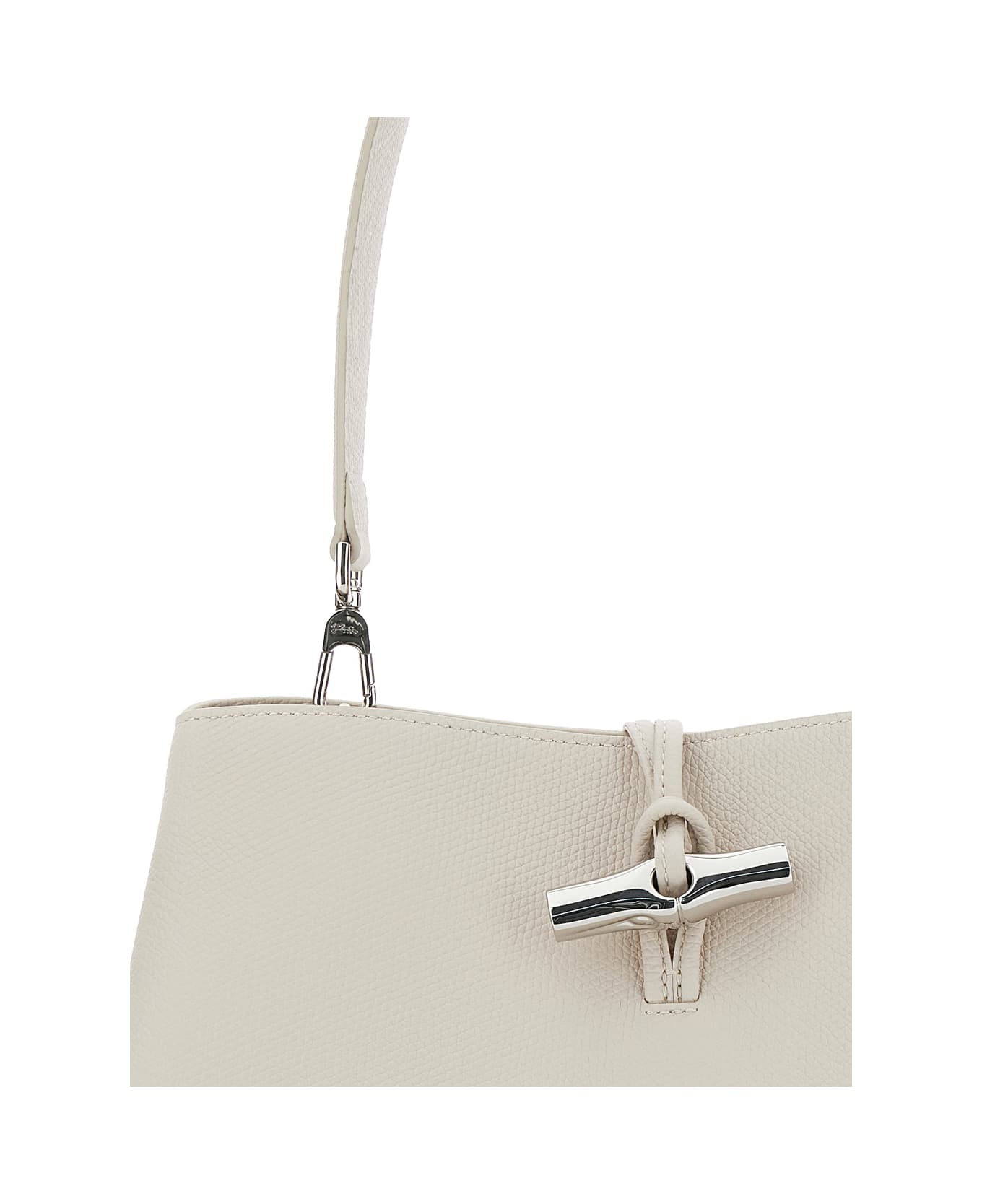 Longchamp 'le Roseau' White Shoulder Bag With T-bar Closure In Hammered Leather Woman - White