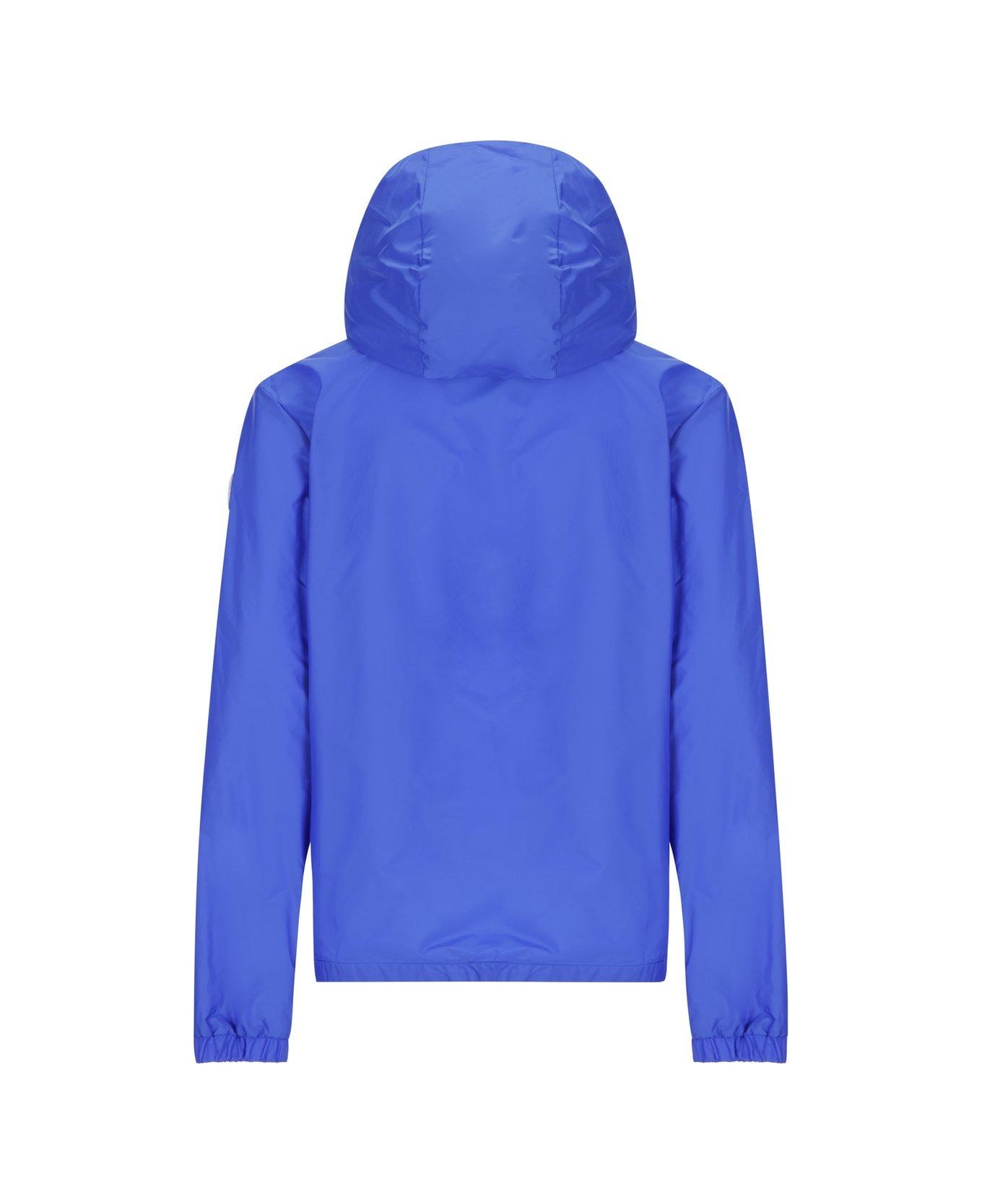 Moncler Logo Patch Zipped Hooded Jacket - Blue