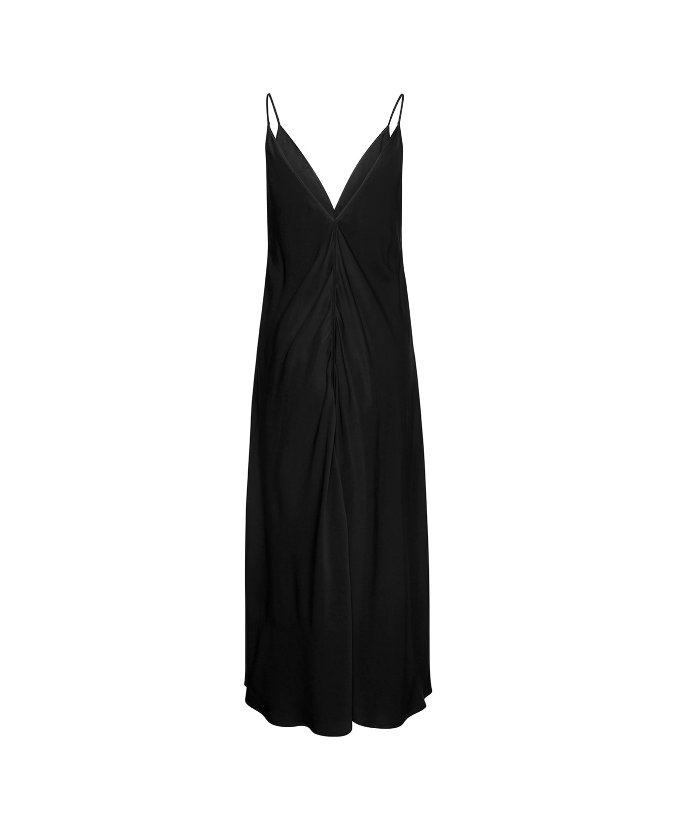 Jil Sander Black Calf Lenght V-neck Slip Dress, With Full Skirt And Diagonal Cut, In Viscose Woman - Black ワンピース＆ドレス