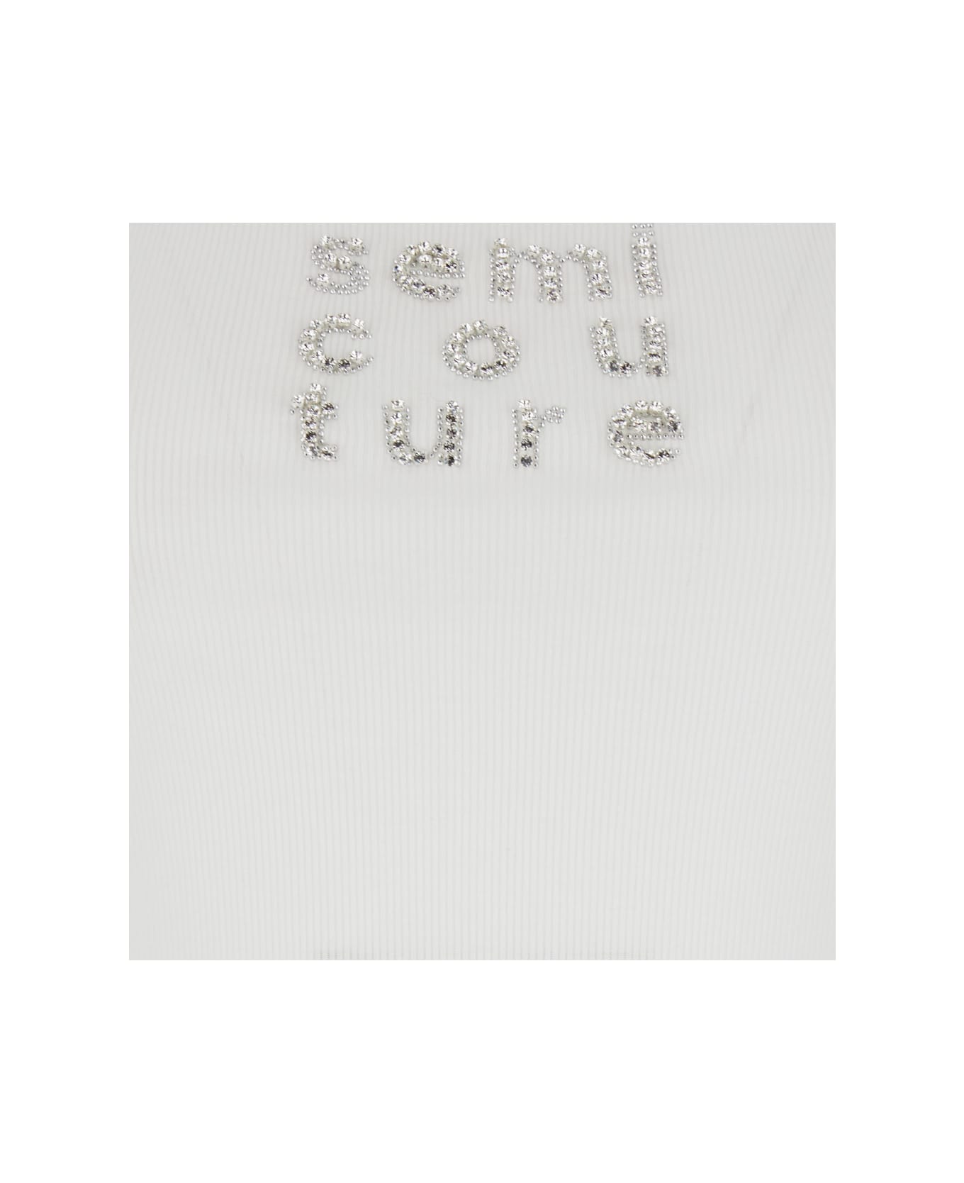 SEMICOUTURE White Ribbed Top With Logo Detail On The Front In Cotton Blend Woman - White