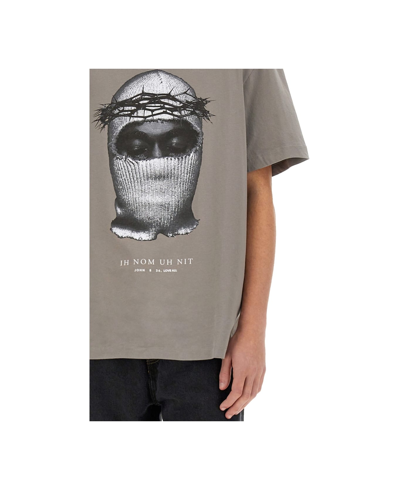 ih nom uh nit Crown Mask Print T-shirt - GREY