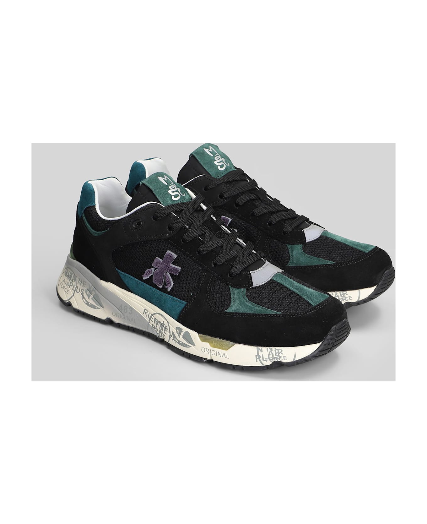 Premiata Mase Sneakers In Black Suede And Fabric - black