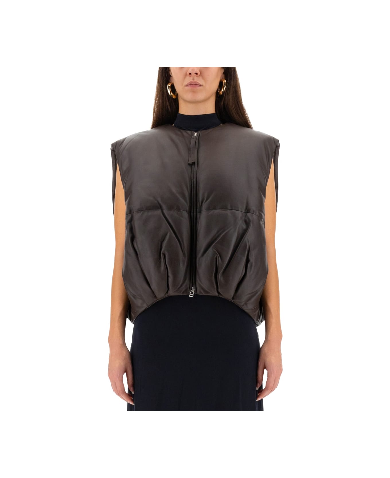 Alysi Leather "puffer" Vest - BROWN