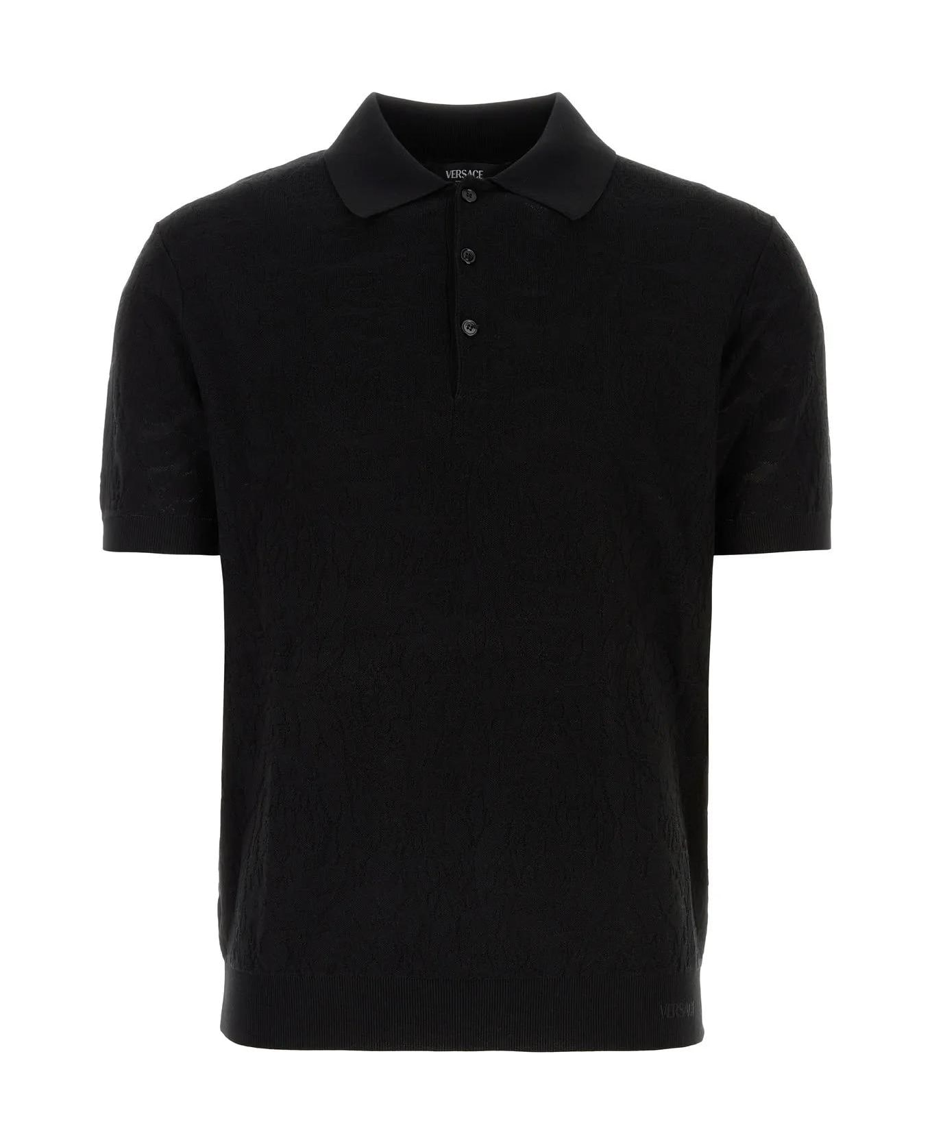 Versace Black Silk Blend Polo Shirt - Nero