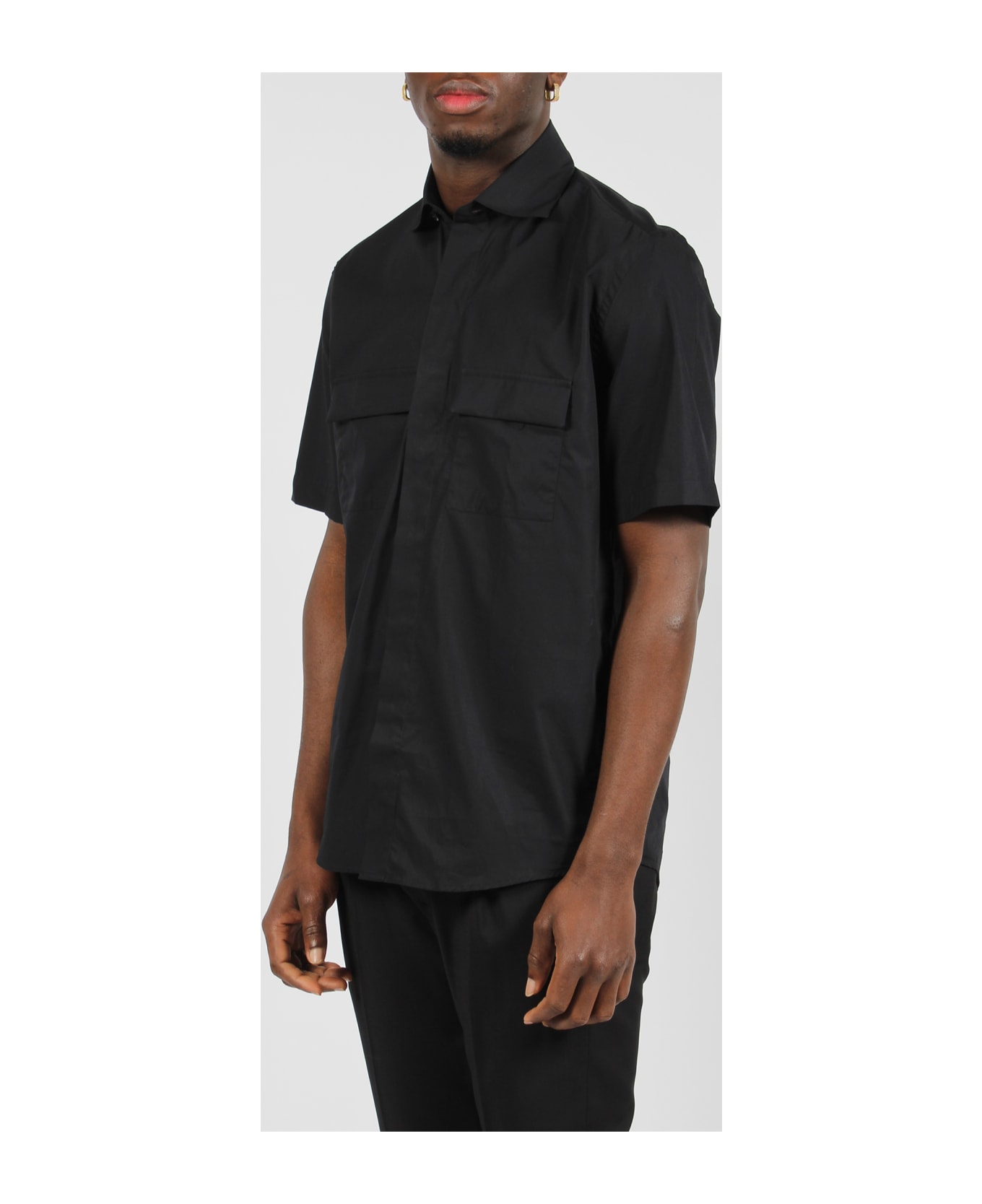 Low Brand Double Pocket Cotton Poplin Shirt - Black