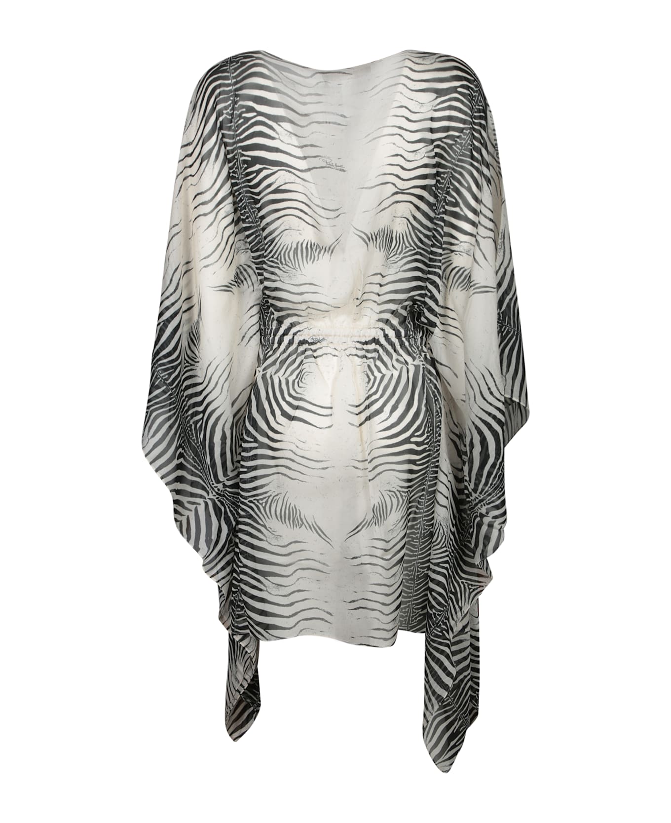 Roberto Cavalli Mini Kaftan Zebra Dress Black And White - White