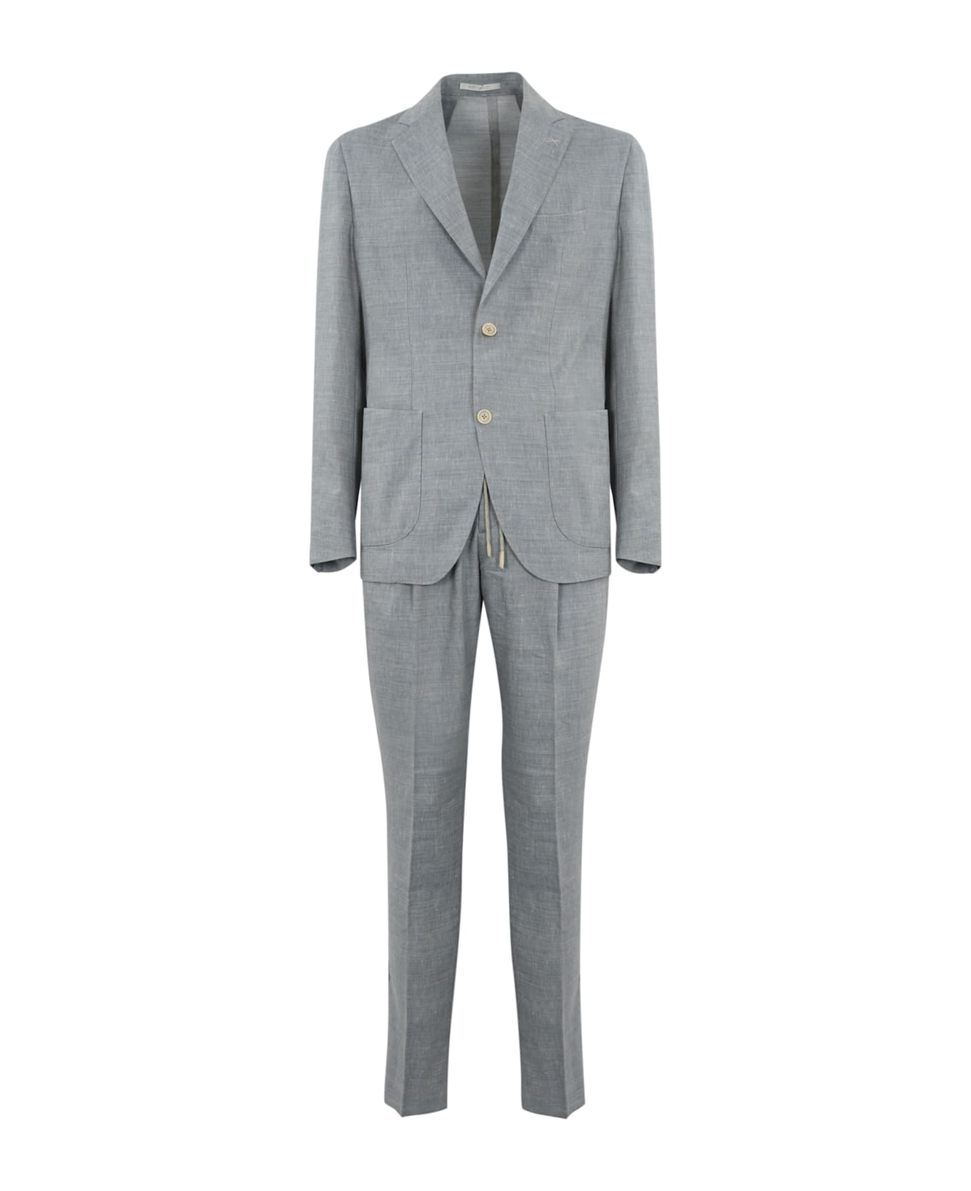 Eleventy Single-breasted Linen And Wool Suit - Denim
