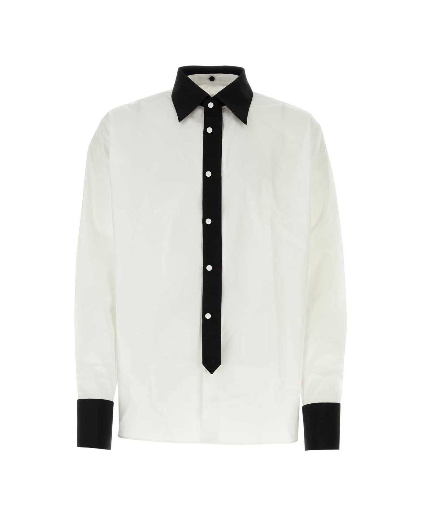 Prada Contrast-trim Long-sleeved Shirt - Bianco nero