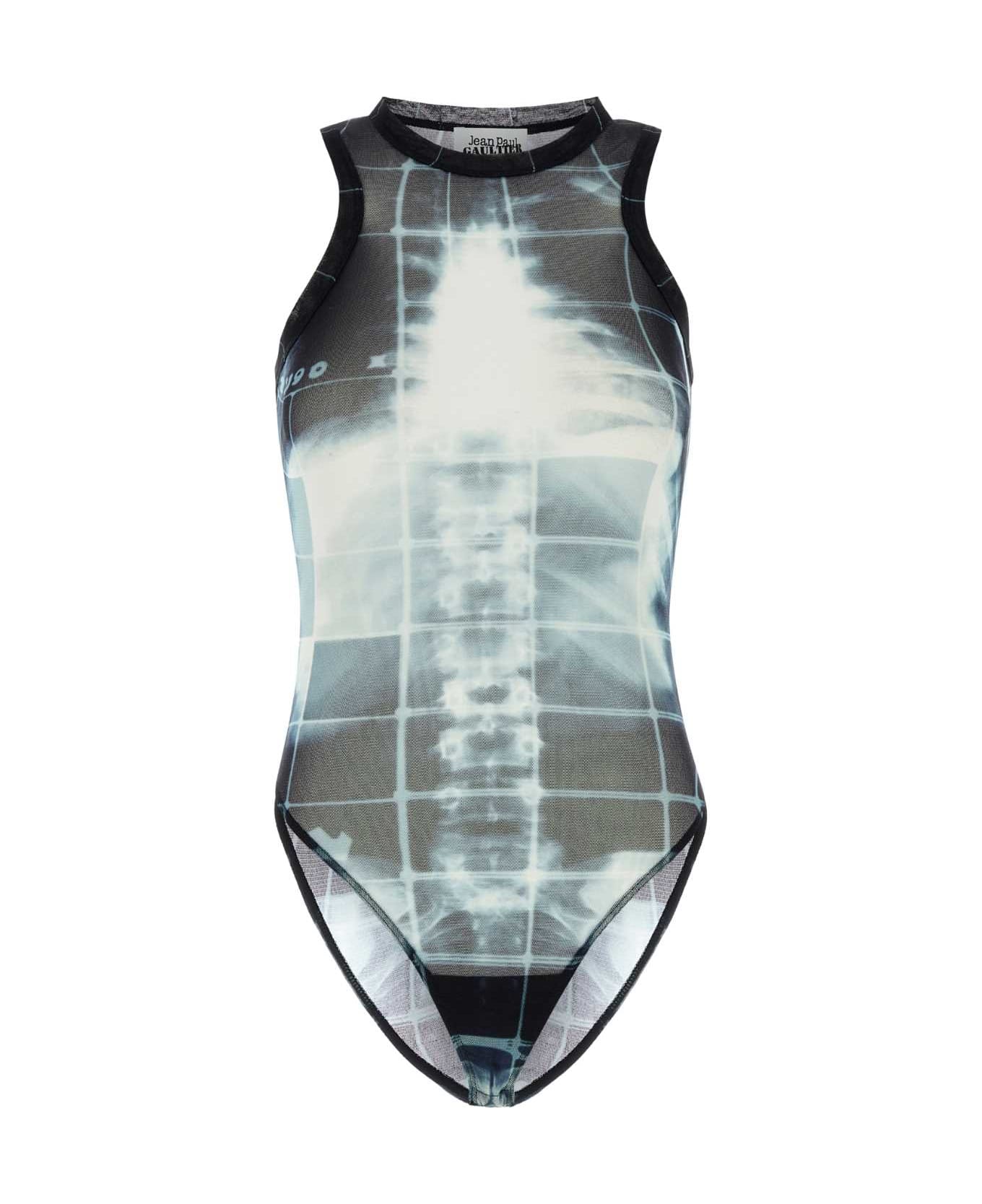 Jean Paul Gaultier Printed Mesh Bodysuit - BLACKNAVYLIGHTBLUE