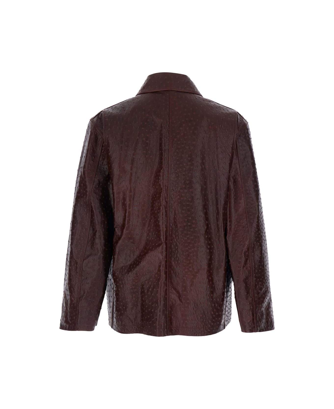 Casablanca Bordeaux Jacket With Logo Patch On The Front And Ostrich Skin Effect In Leather Man - Bordeaux