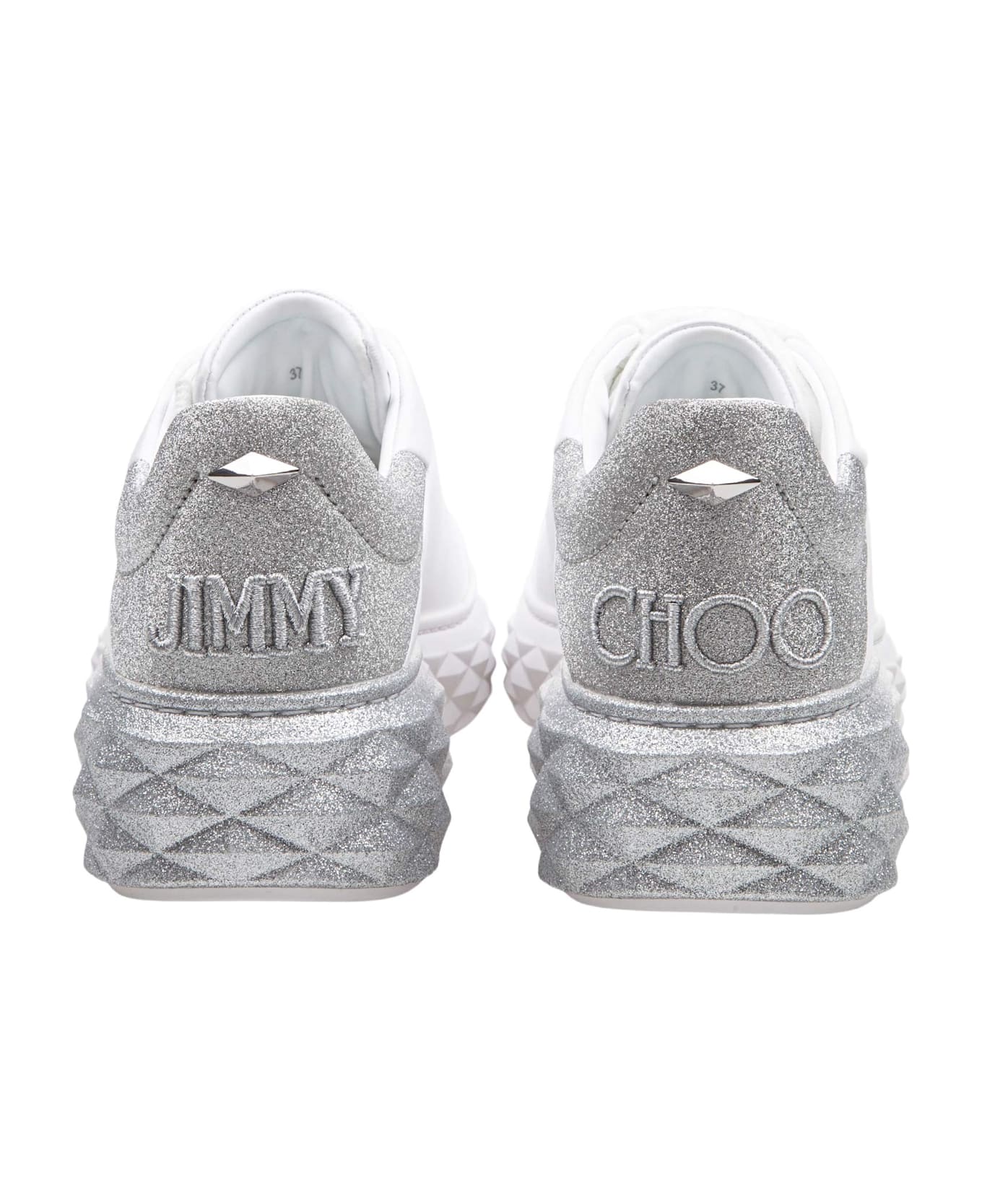 Jimmy Choo White Leather Sneakers With Glitter Degrade
 - White/Silver