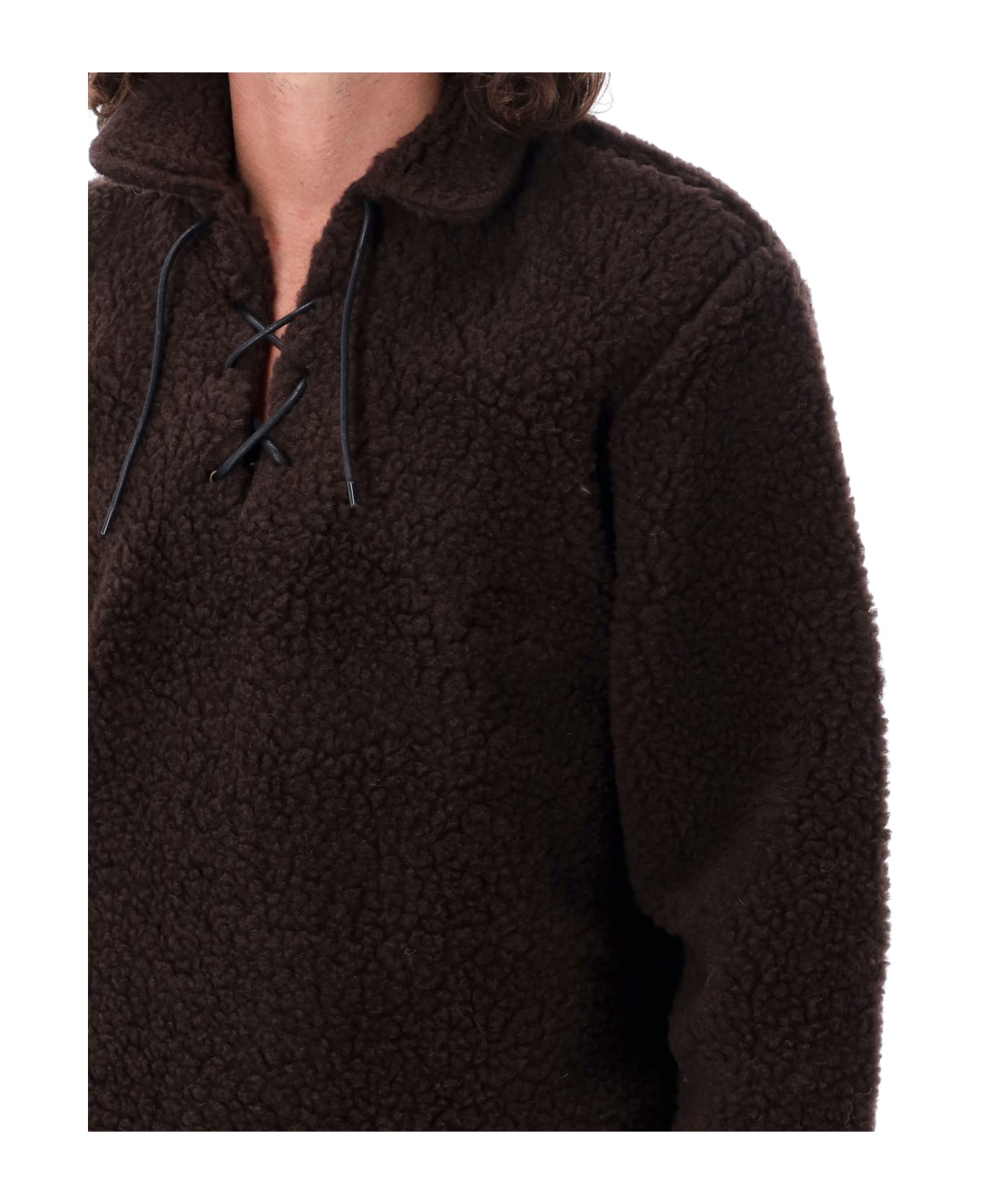 Bode Fleece Tie-up Pullover - DK BROWN