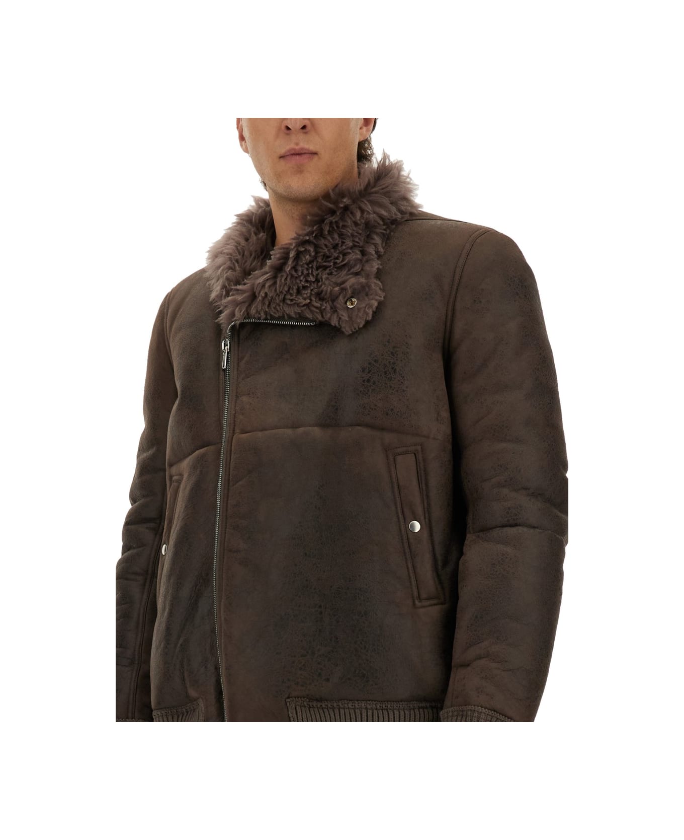 Rick Owens Leather Bomber Jacket - GREY