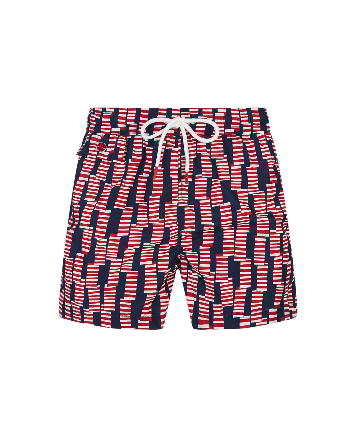 Kiton Swim Shorts With Red Windsock Pattern - Red