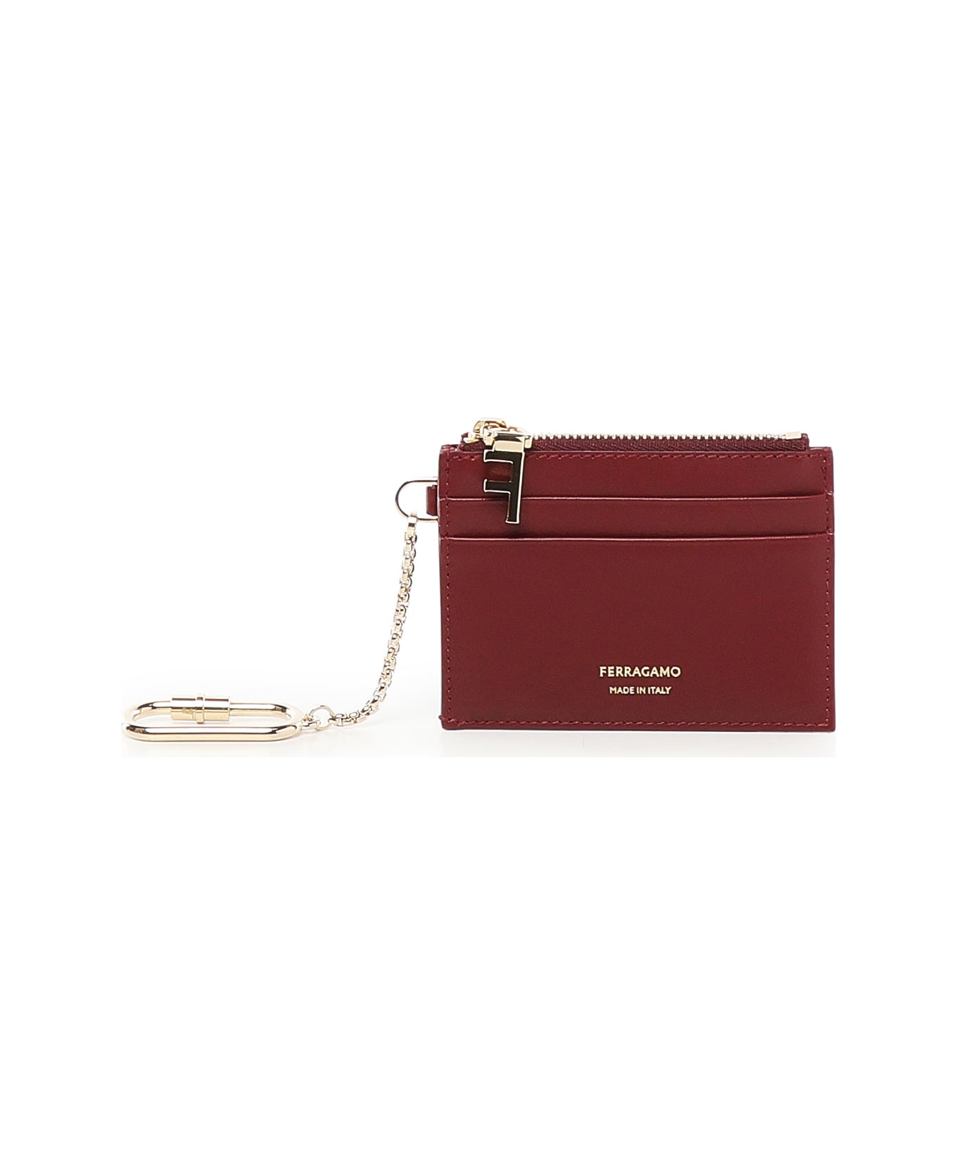 Ferragamo Card Holder With Key Ring - Bordeaux