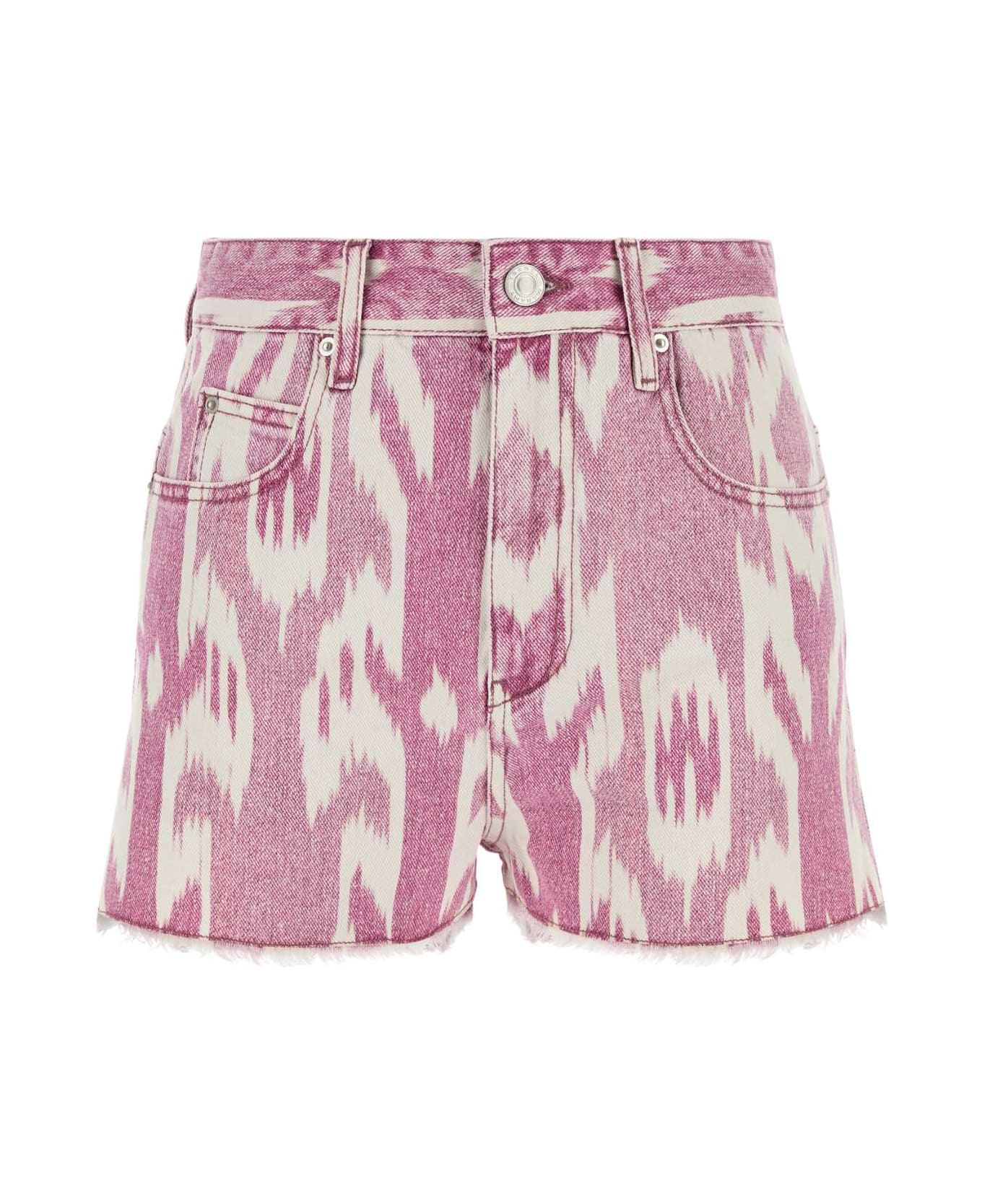 Marant Étoile Printed Denim Lesia Shorts - ROSEWOOD