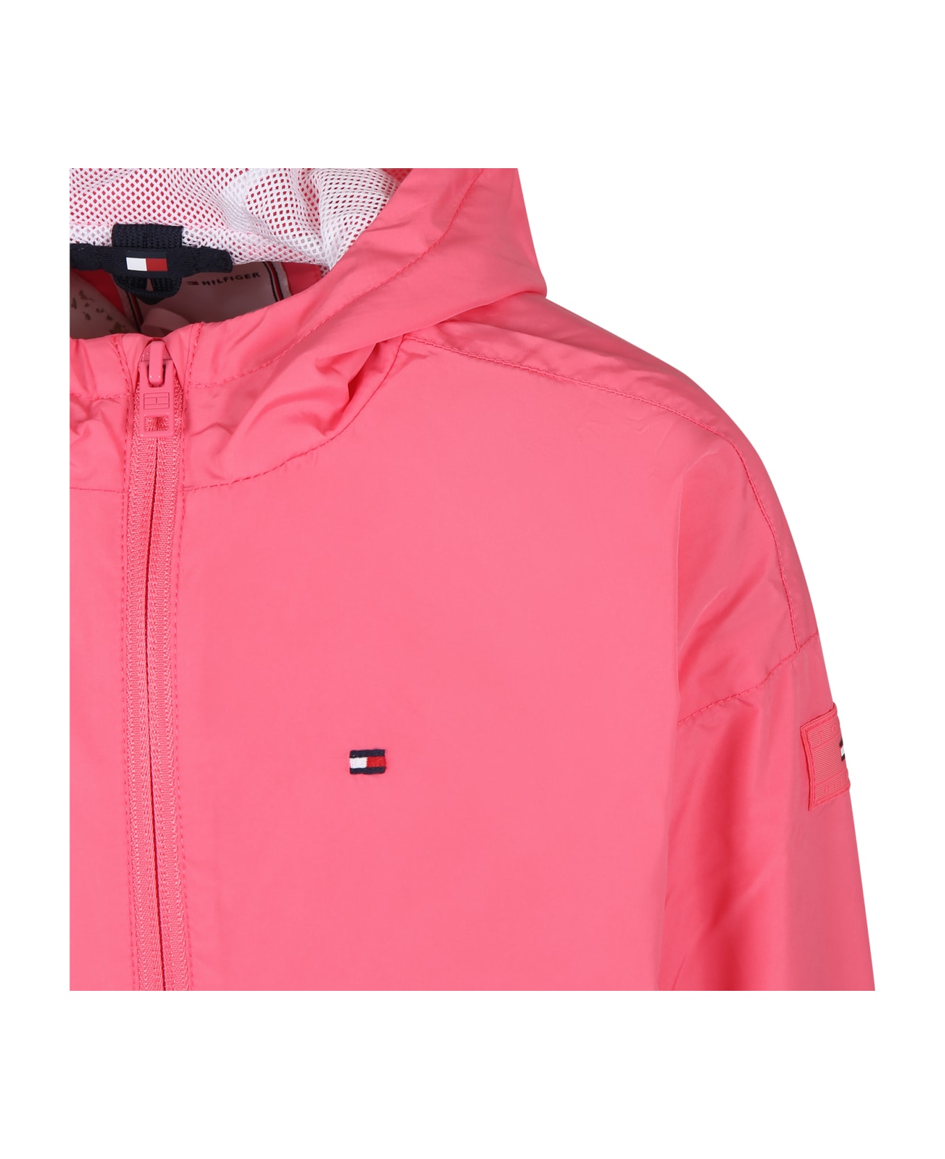 Tommy Hilfiger Fuchsia Windbreaker For Girl With Embroidery - Fuchsia コート＆ジャケット