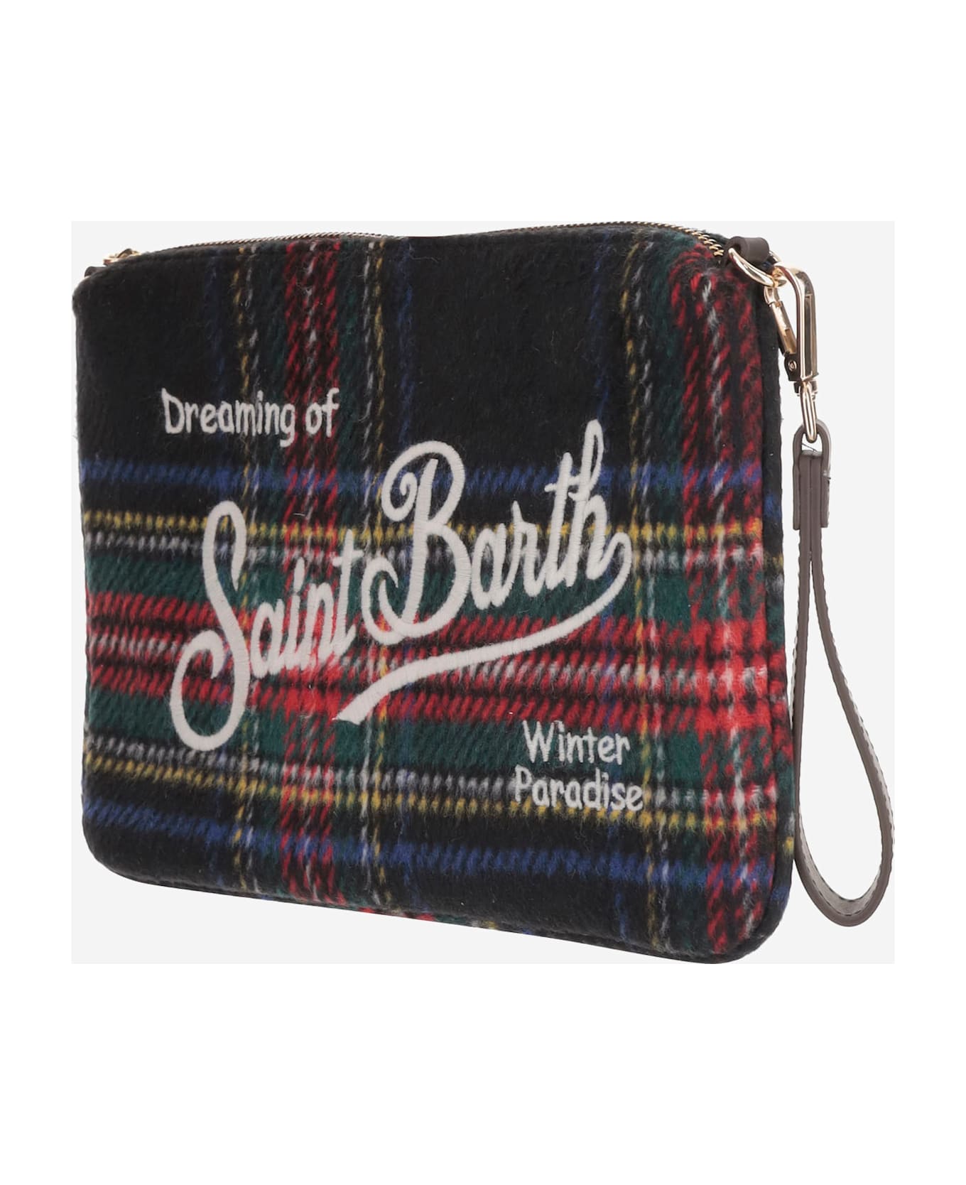 MC2 Saint Barth Wool Blend Clutch Bag With Check Pattern And Logo - Red