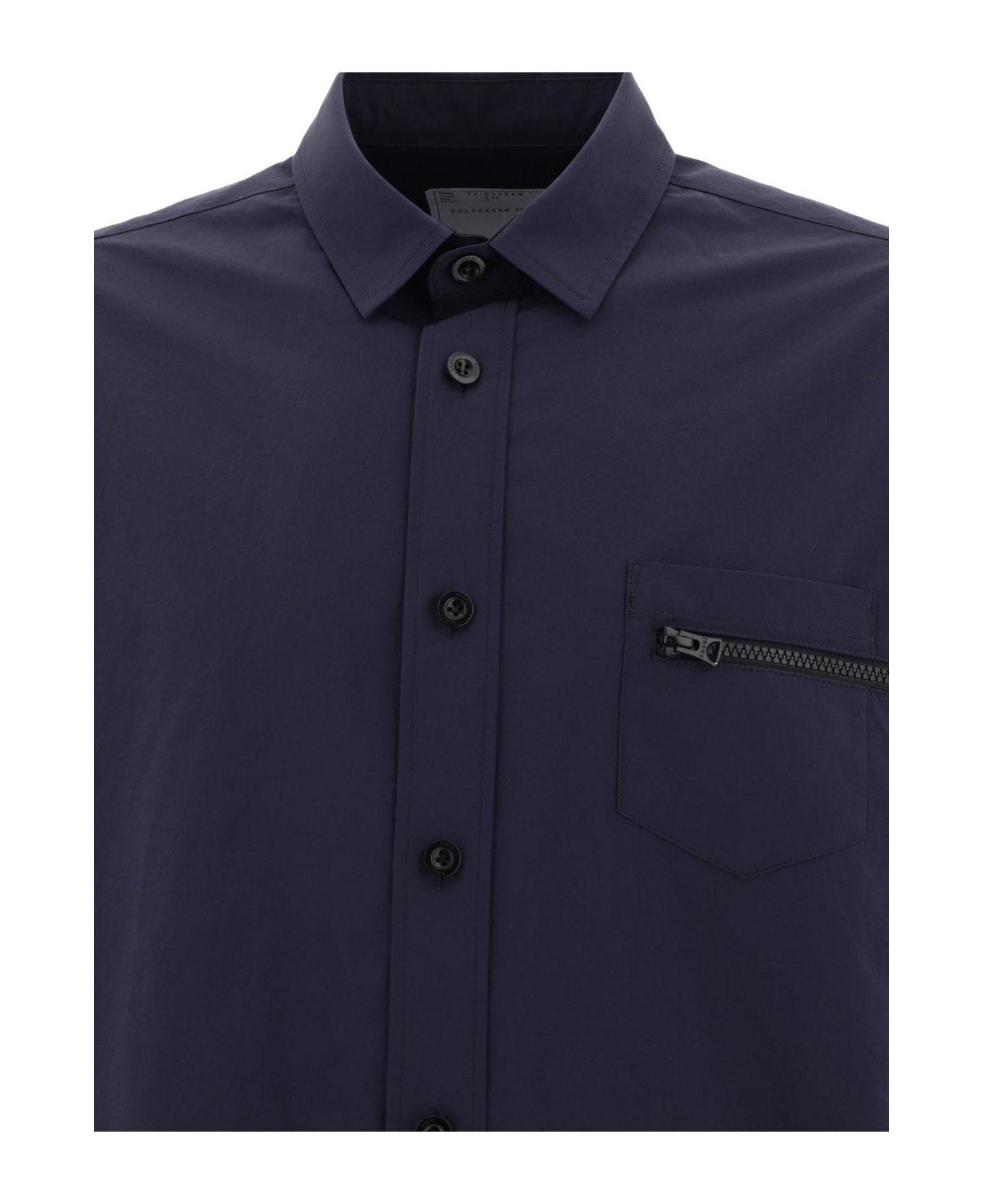 Sacai Zip-pocket Detailed Short Sleeved Buttoned Shirt - Navy シャツ