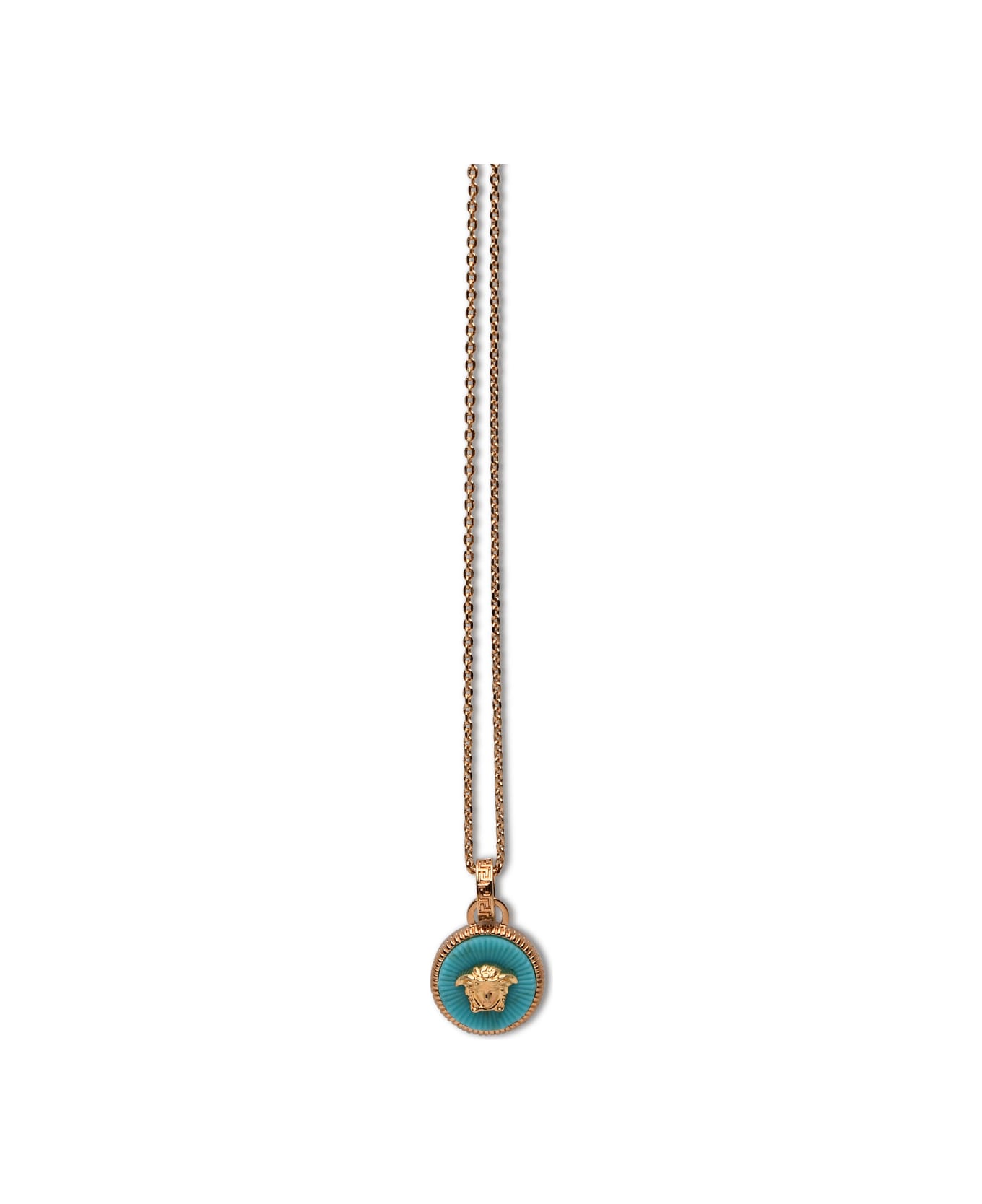 Versace Medusa Gold Brass Necklace - Light Blue